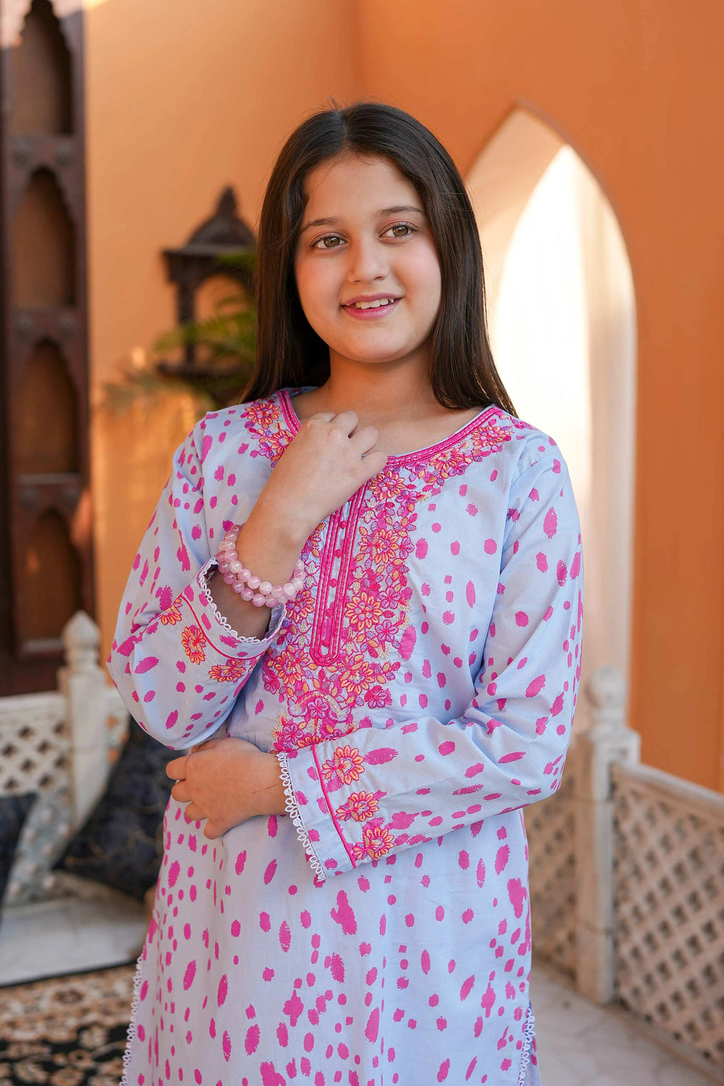 Candy Bloom 🍬 Embroidered Cotton 2-Piece – Powder Blue (RTW)