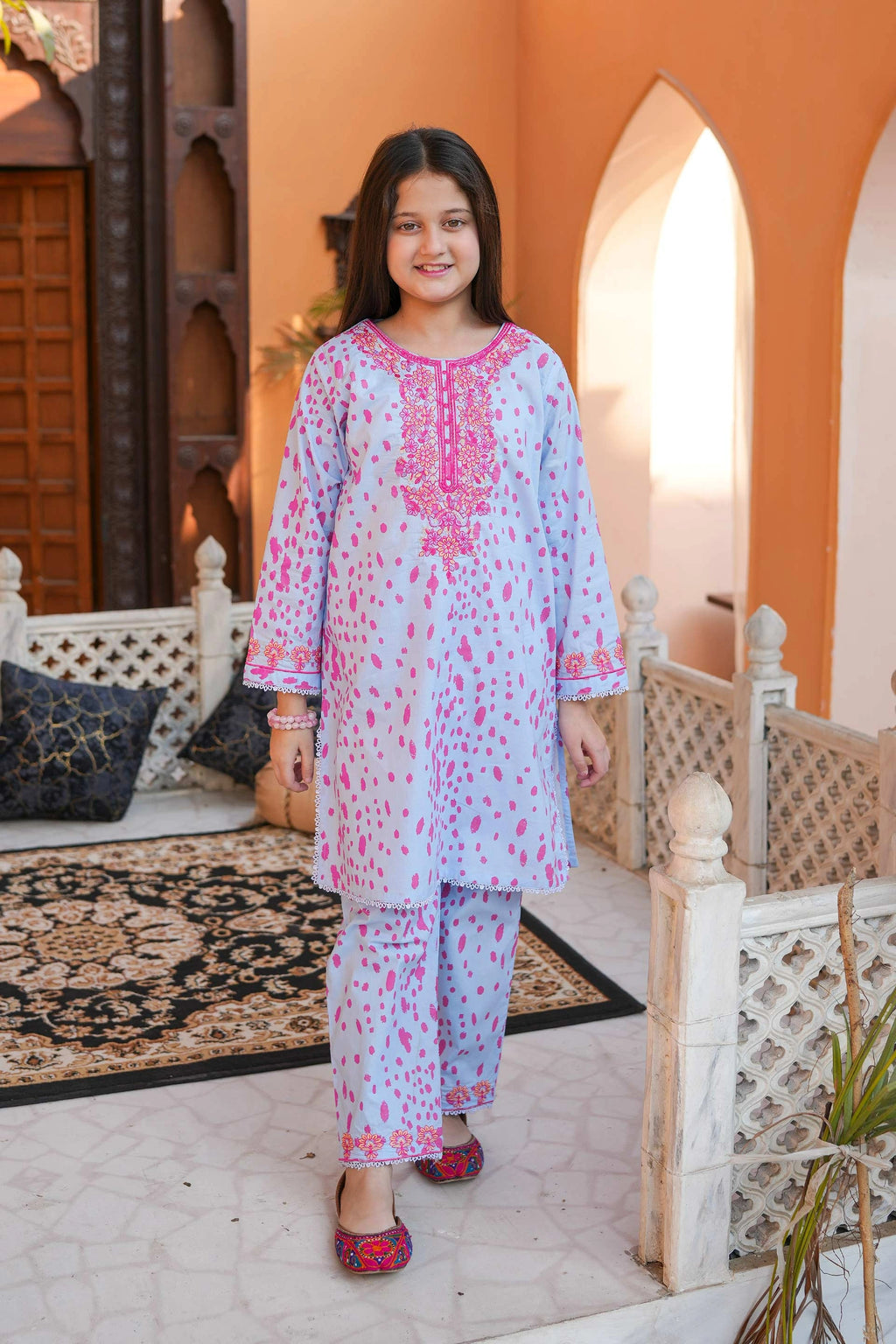 Candy Bloom 🍬 Embroidered Cotton 2-Piece – Powder Blue (RTW)