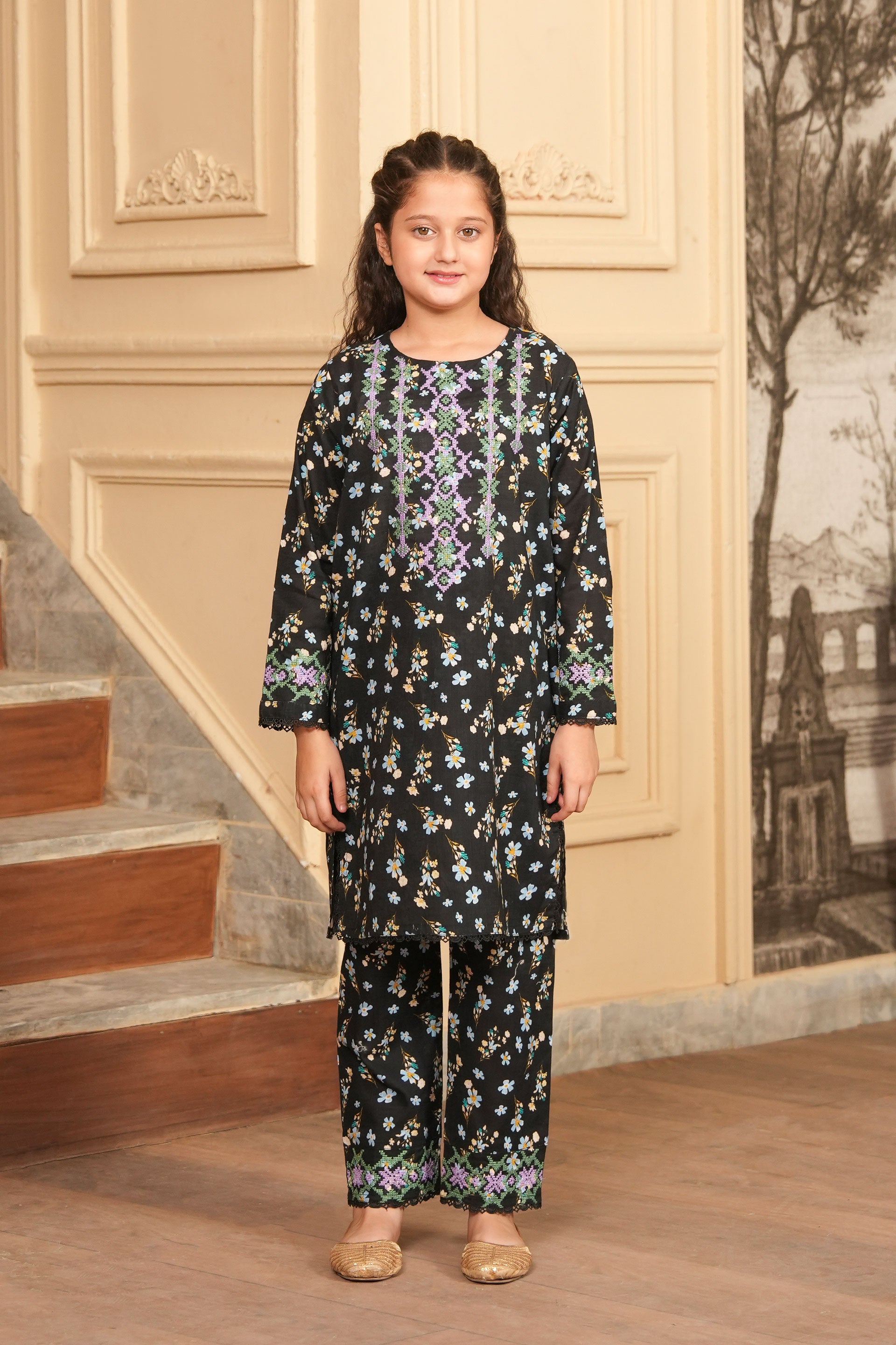 Midnight Petals Printed Khaddar 02 Piece – Black 🌙 (RTW)