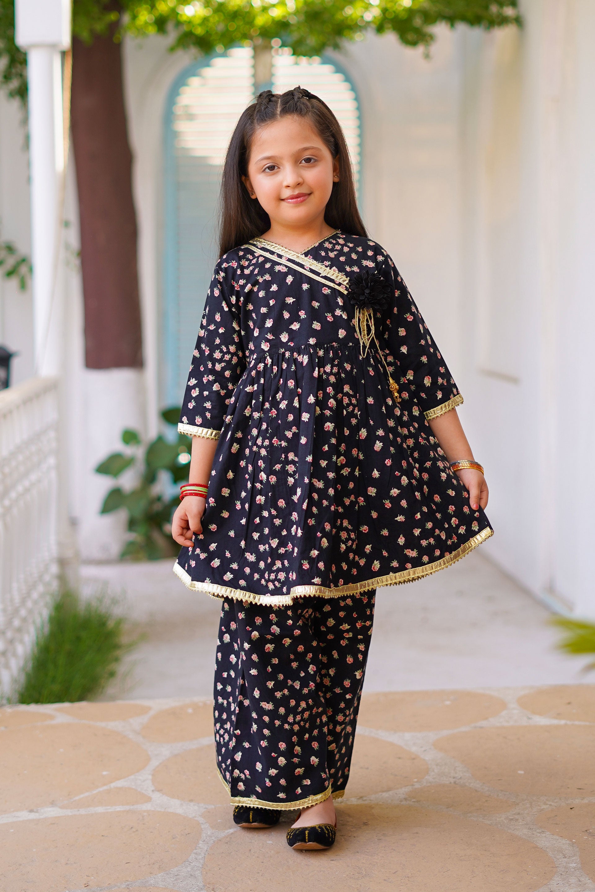 Noir Blossom Peplum Set – Imported Printed China Lawn Black (RTW)