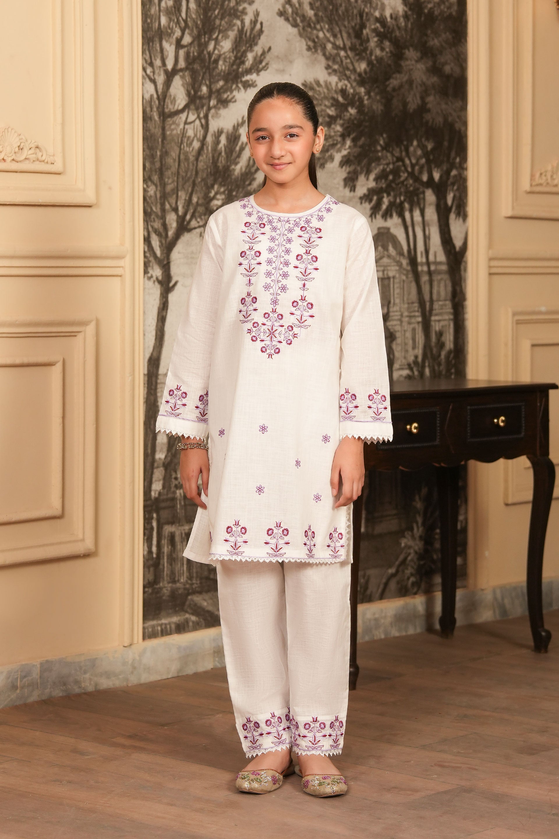 Whispering Lilac Embroidered Khaddar 02 Piece – White 💜 (RTW)