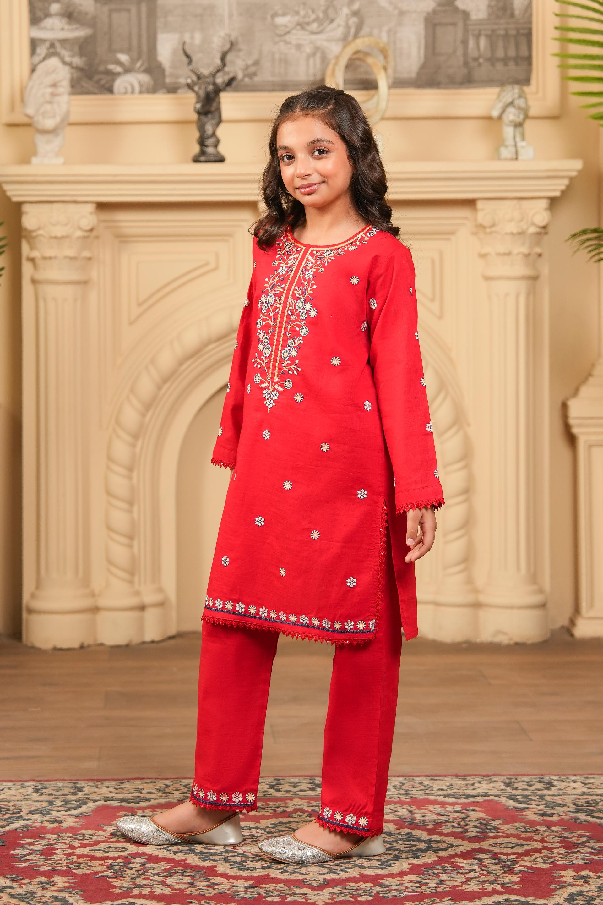 Sang-e-Lal Style Embroidered Khaddar 02 Piece – Red 🧣 (RTW)