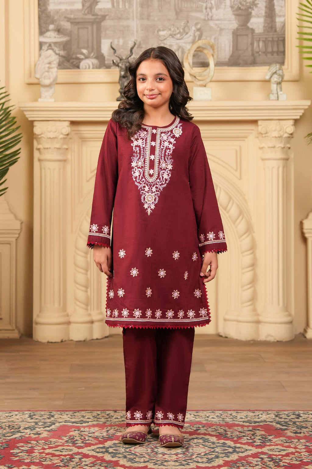 Deep Garnet Embroidered Khaddar 02 Piece – Maroon (RTW) 💎