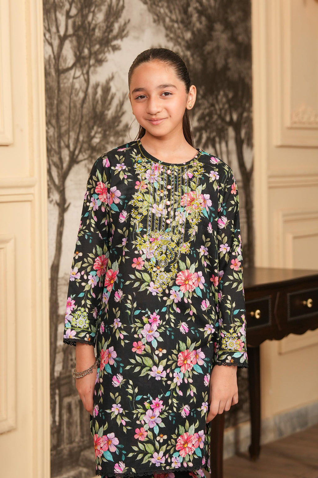 Secret Garden Printed Khaddar 2 Piece – Black 🌺 (RTW)