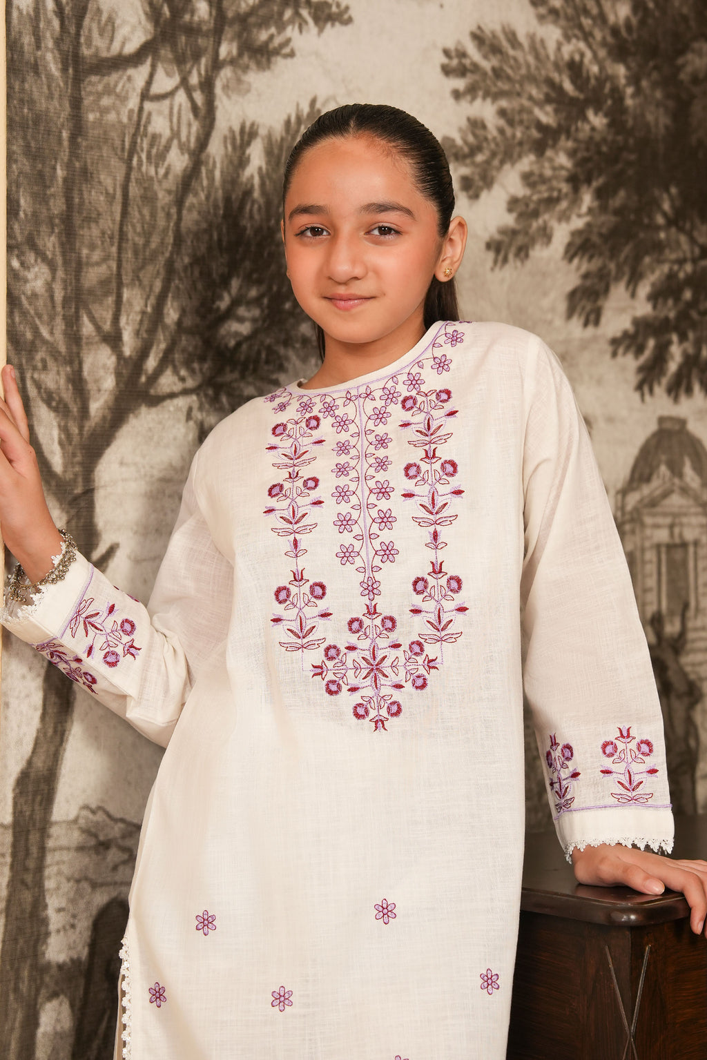Whispering Lilac Embroidered Khaddar 02 Piece – White 💜 (RTW)