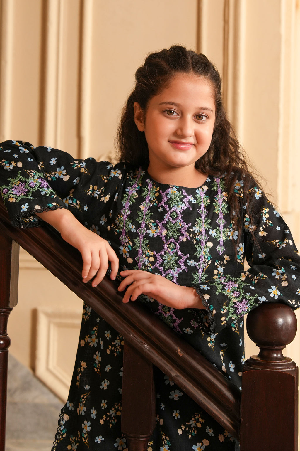 Midnight Petals Printed Khaddar 02 Piece – Black 🌙 (RTW)