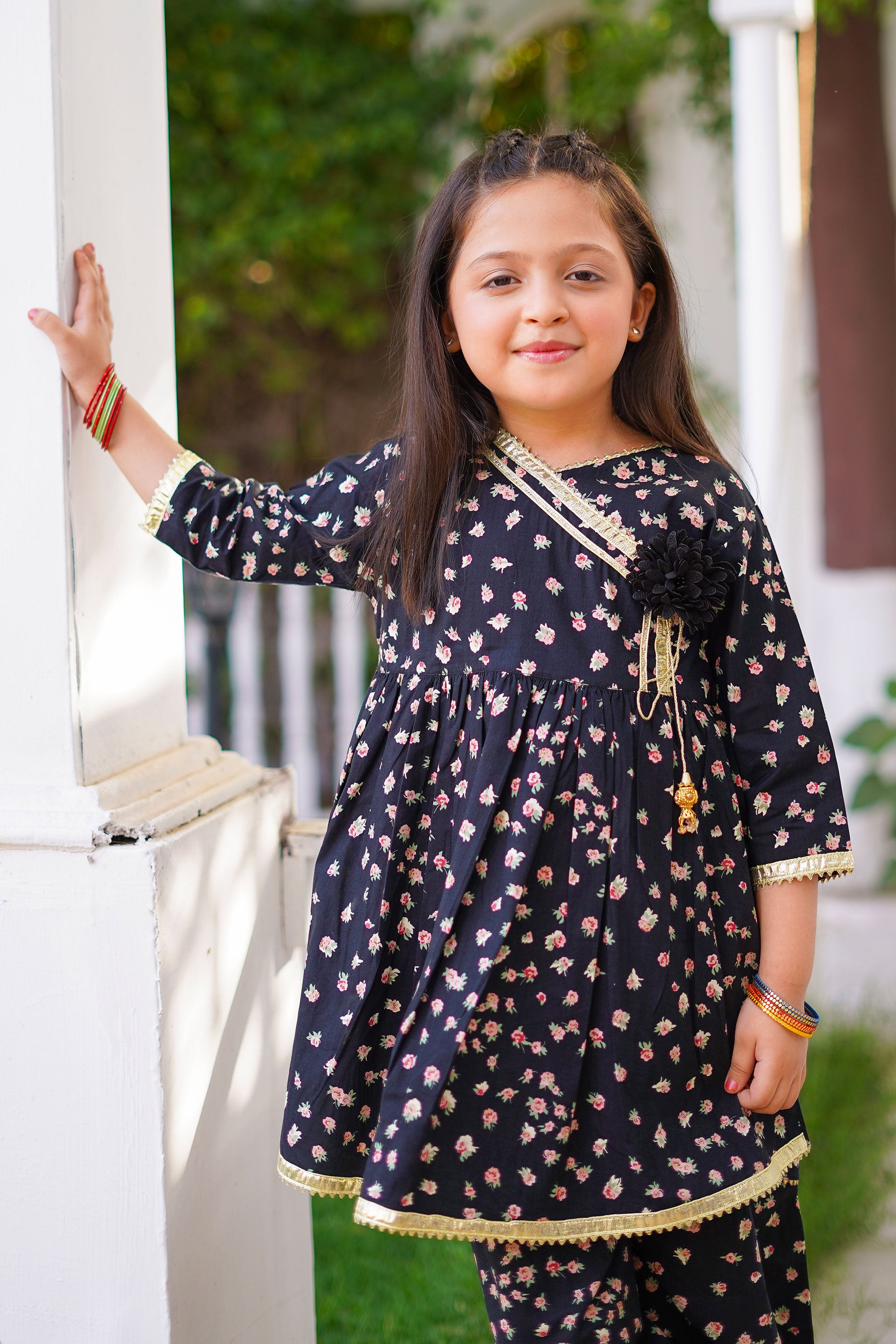 Noir Blossom Peplum Set – Imported Printed China Lawn Black (RTW)