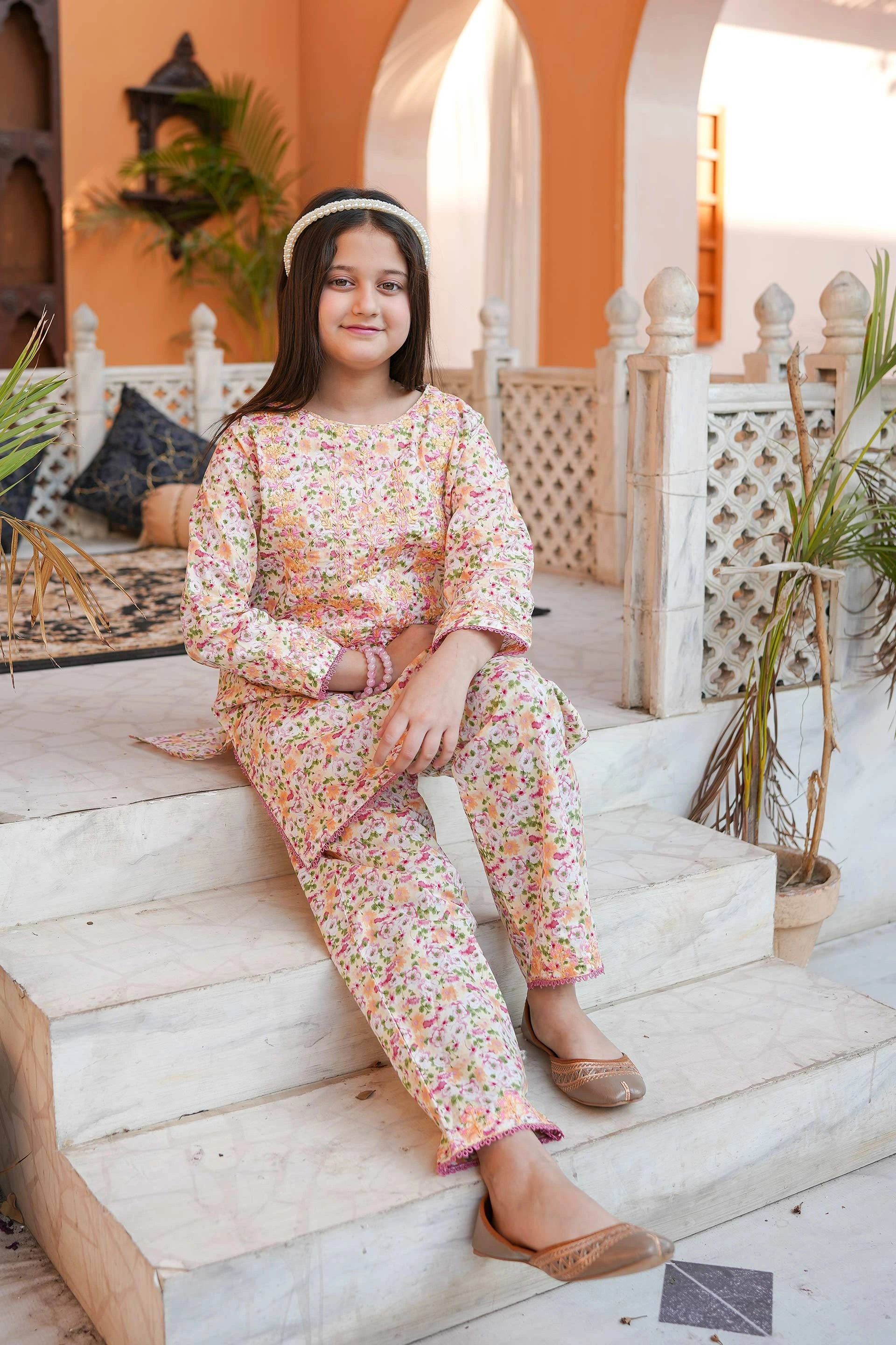 Blush Garden 🌷 Printed Cotton 2-Piece – Cream Base (RTW)