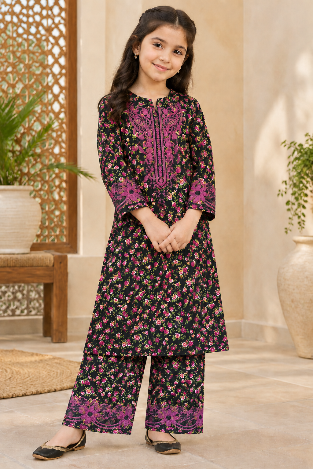 Magenta Glow – Imported Kotrai Embroidered 2Pc Black Dress