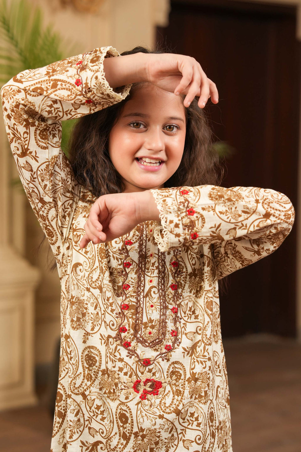 Whispering Threads Printed Khaddar 2PC – Beige 🍁 (RTW)