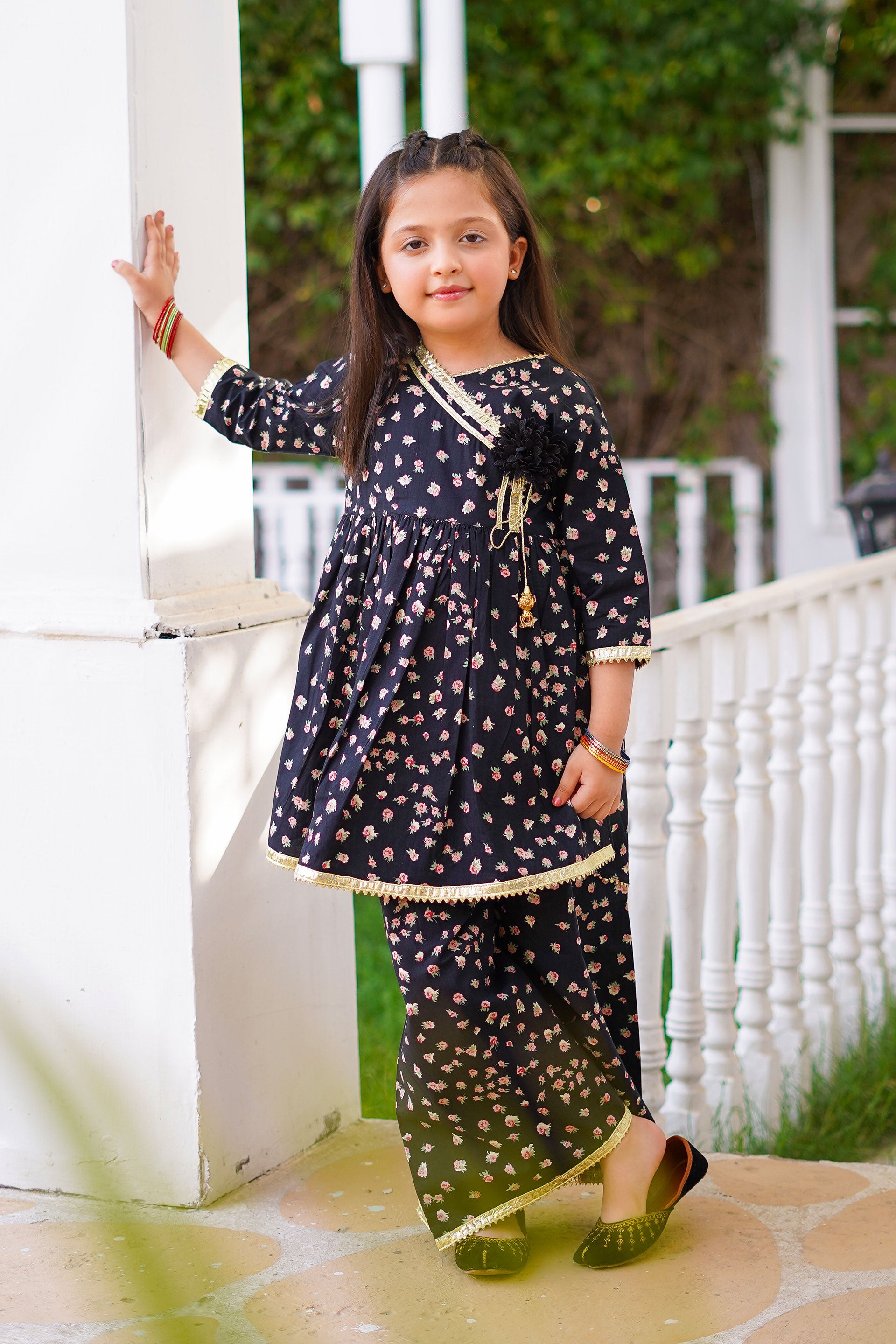 Noir Blossom Peplum Set – Imported Printed China Lawn Black (RTW)
