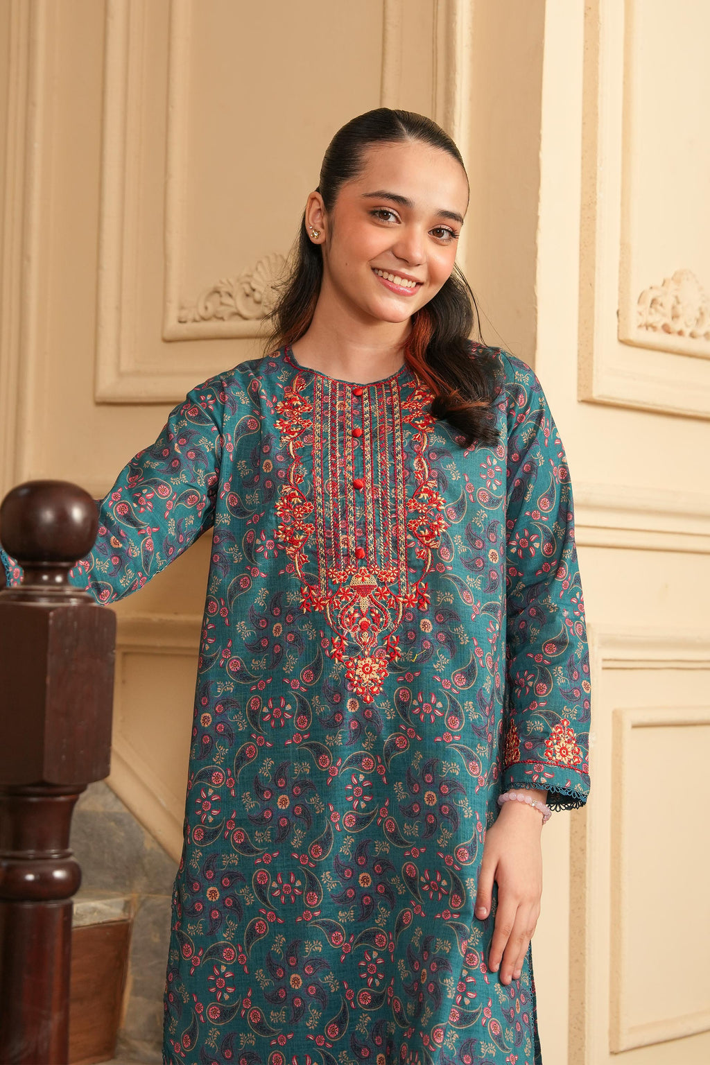 Autumn Whisper Printed Khaddar 02 Piece – Teal (RTW) 🧣