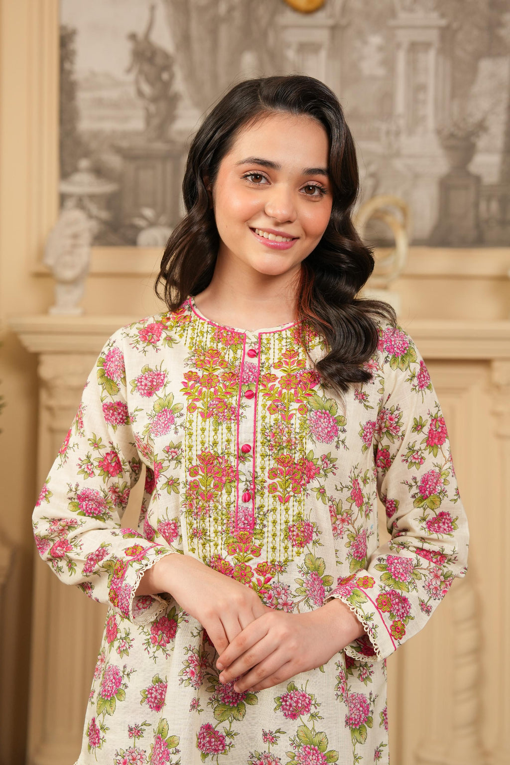 Blossom Veil Printed Khaddar 02 Piece – Cream (RTW) 🌼