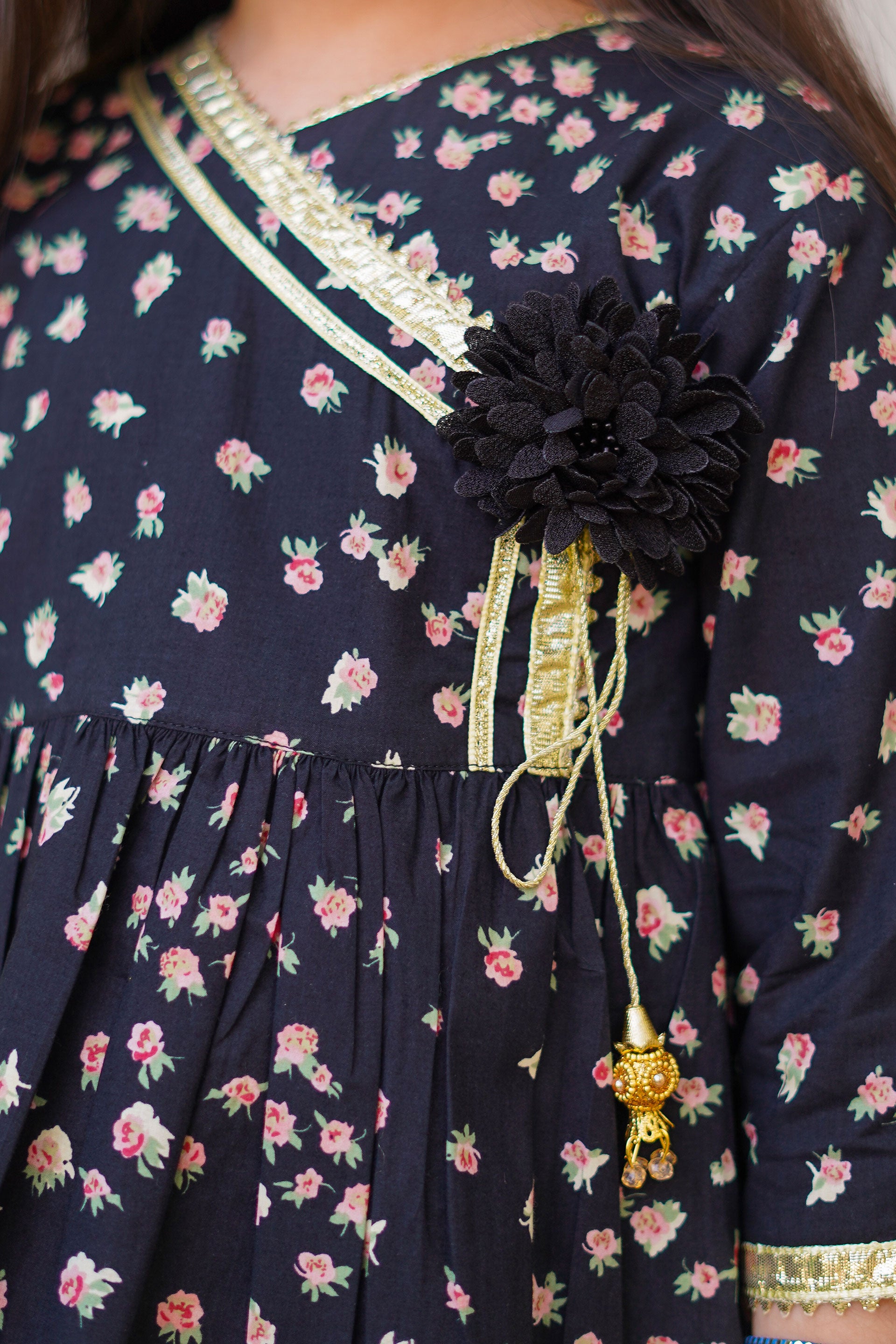 Noir Blossom Peplum Set – Imported Printed China Lawn Black (RTW)
