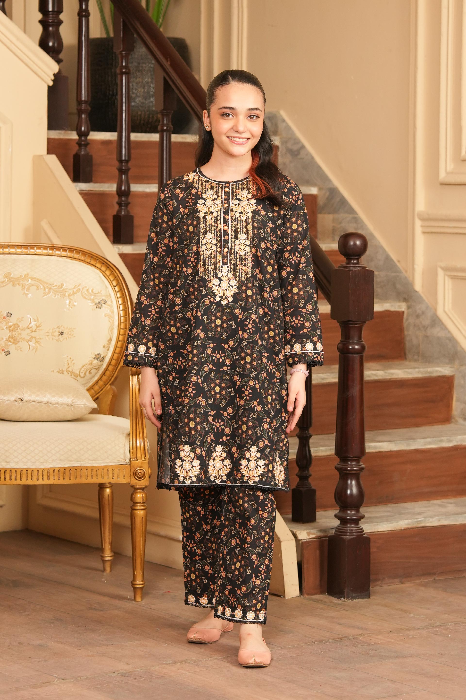 Haya Harmony Embroidered Khaddar 02 Piece – Black Beige 🖤🌼 (RTW)