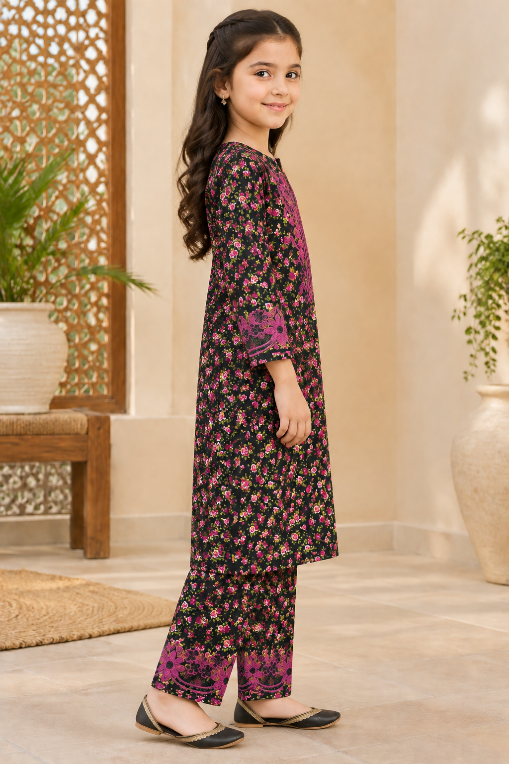 Magenta Glow – Imported Kotrai Embroidered 2Pc Black Dress