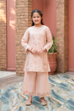 Rosé Bloom Premium Cotton Embroidered 2Pc – Blush Peach (RTW)