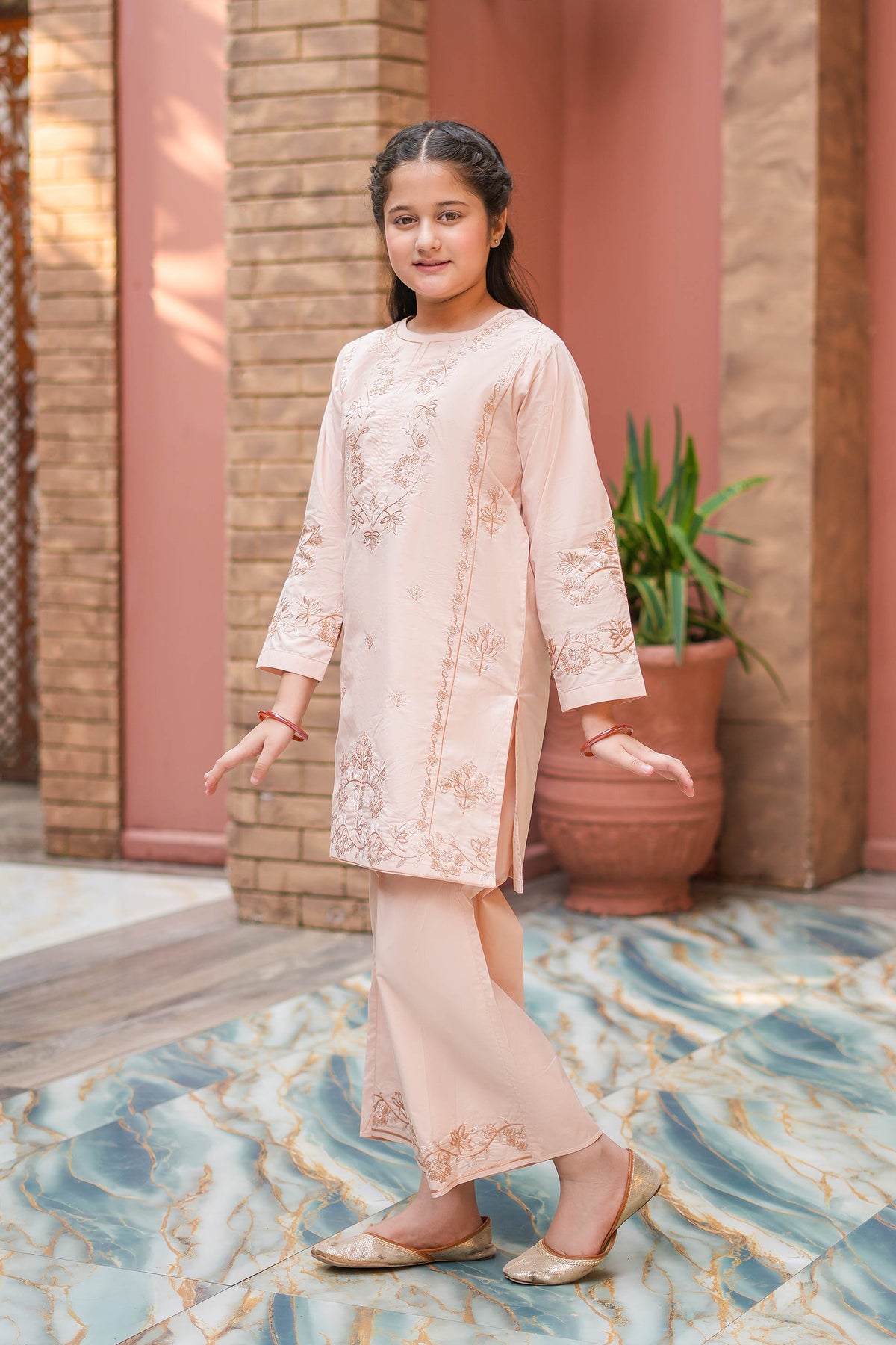 Rosé Bloom Premium Cotton Embroidered 2Pc – Blush Peach (RTW)