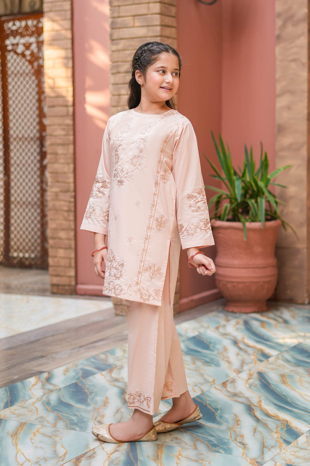 Rosé Bloom Premium Cotton Embroidered 2Pc – Blush Peach (RTW)