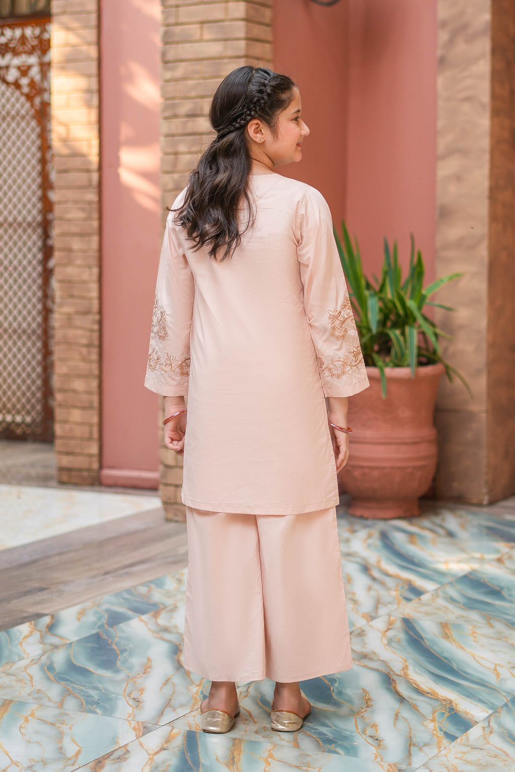 Rosé Bloom Premium Cotton Embroidered 2Pc – Blush Peach (RTW)