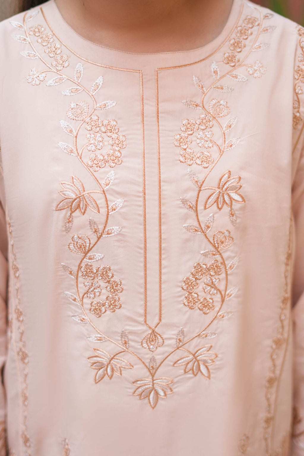 Rosé Bloom Premium Cotton Embroidered 2Pc – Blush Peach (RTW)
