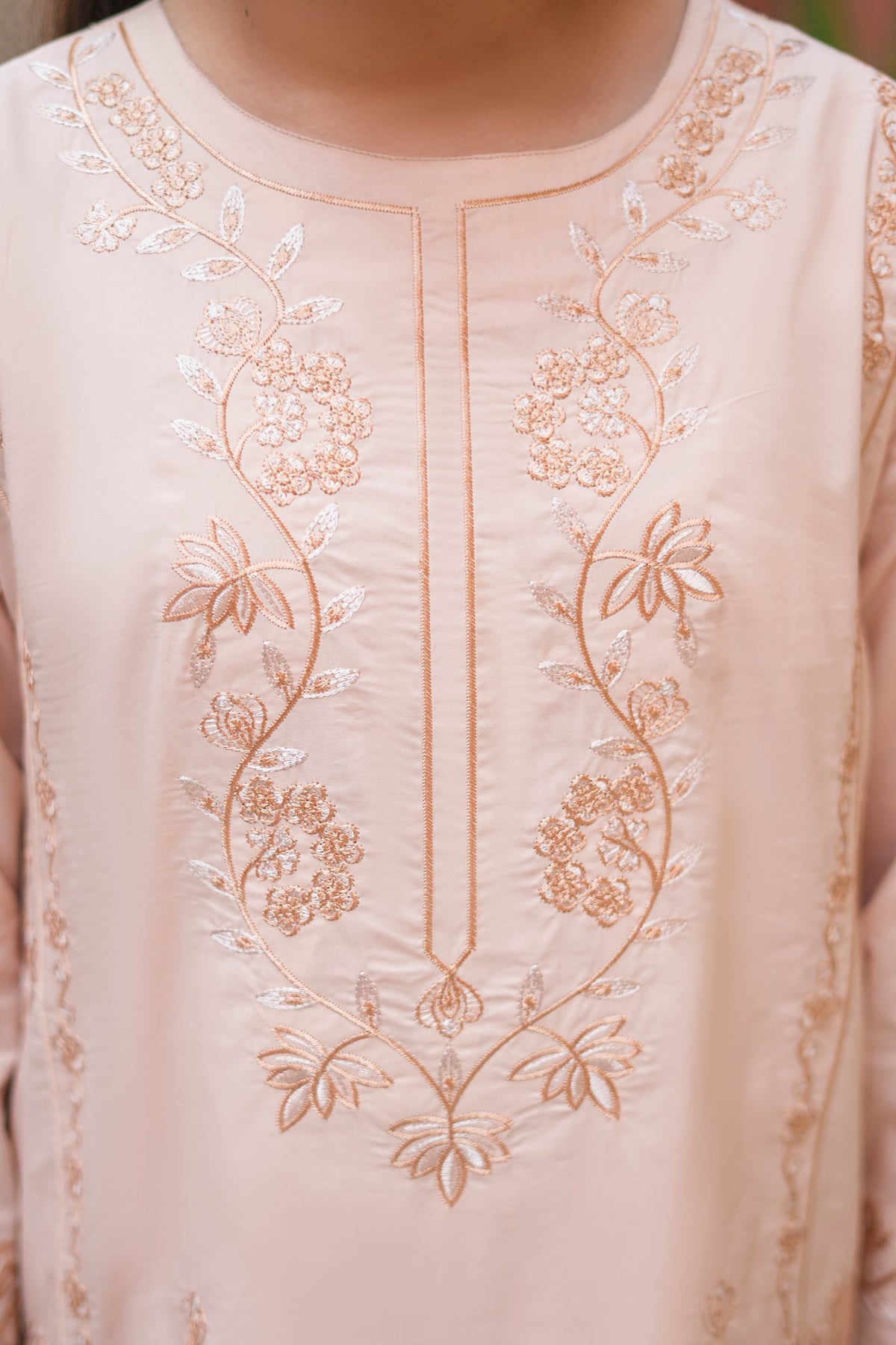 Rosé Bloom Premium Cotton Embroidered 2Pc – Blush Peach (RTW)