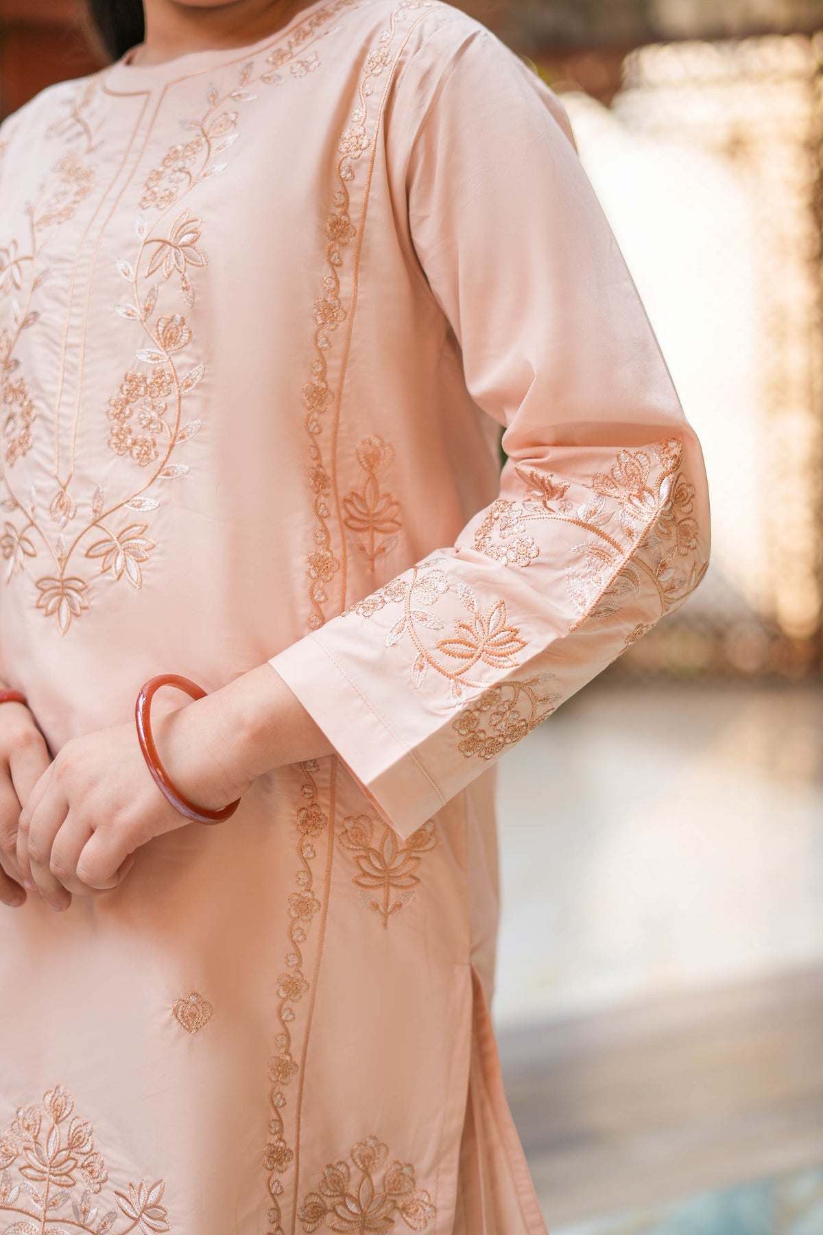 Rosé Bloom Premium Cotton Embroidered 2Pc – Blush Peach (RTW)