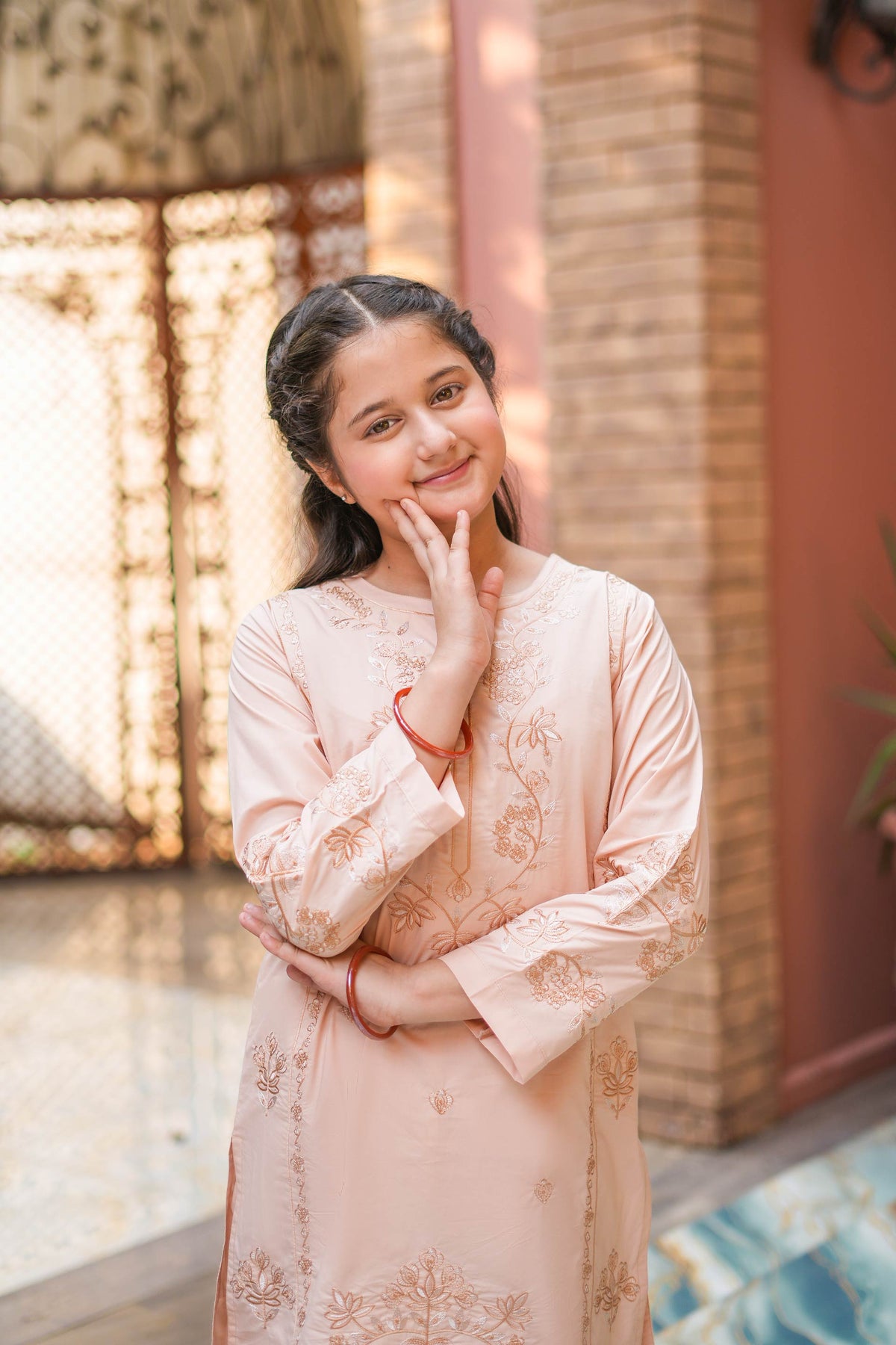 Rosé Bloom Premium Cotton Embroidered 2Pc – Blush Peach (RTW)