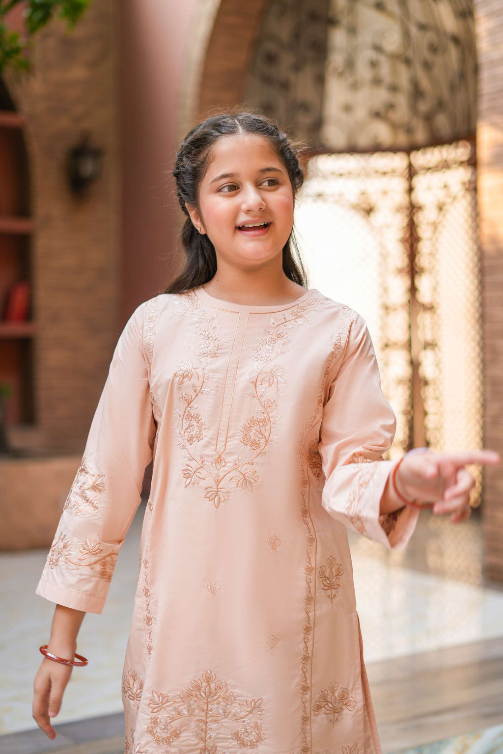 Rosé Bloom Premium Cotton Embroidered 2Pc – Blush Peach (RTW)