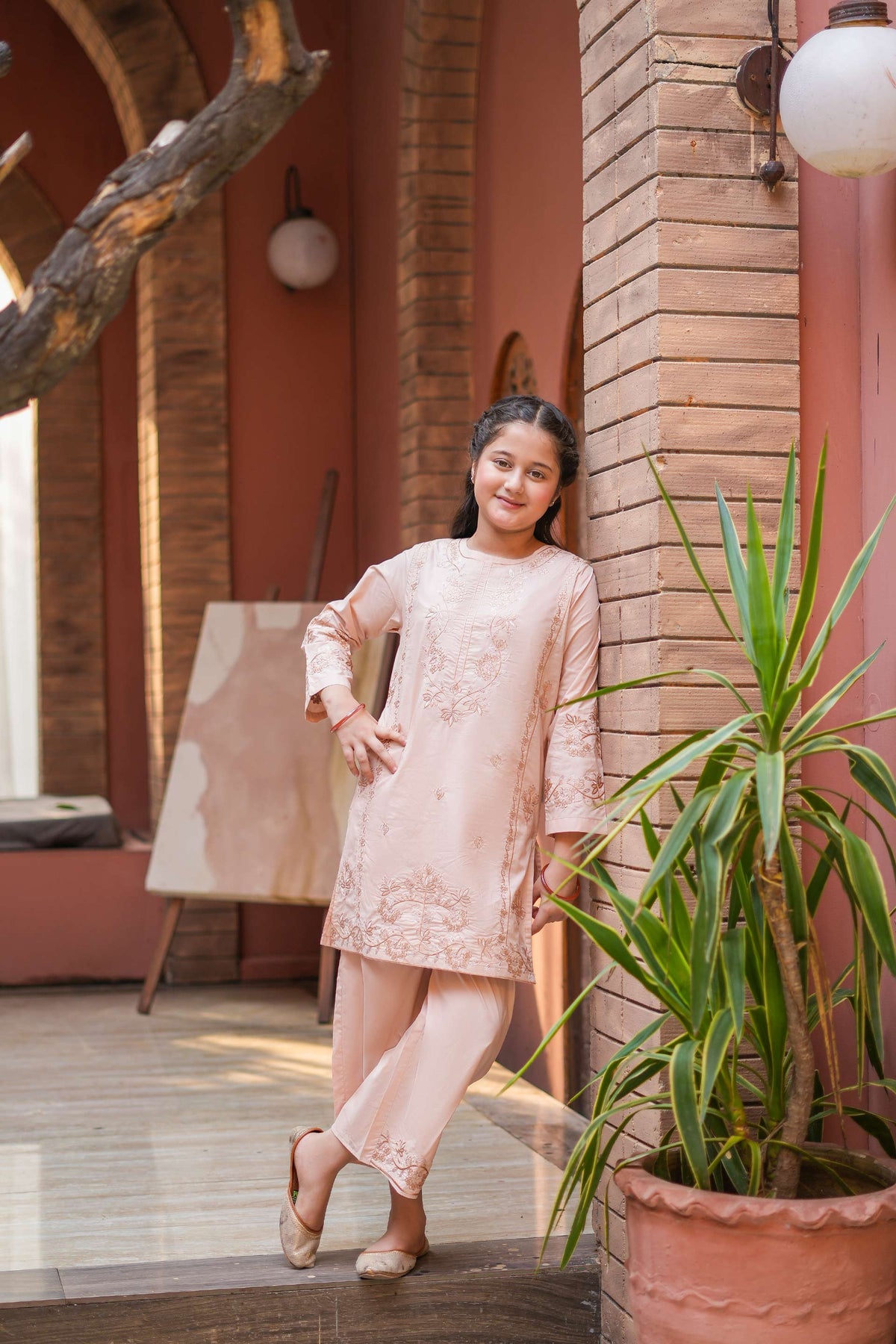 Rosé Bloom Premium Cotton Embroidered 2Pc – Blush Peach (RTW)