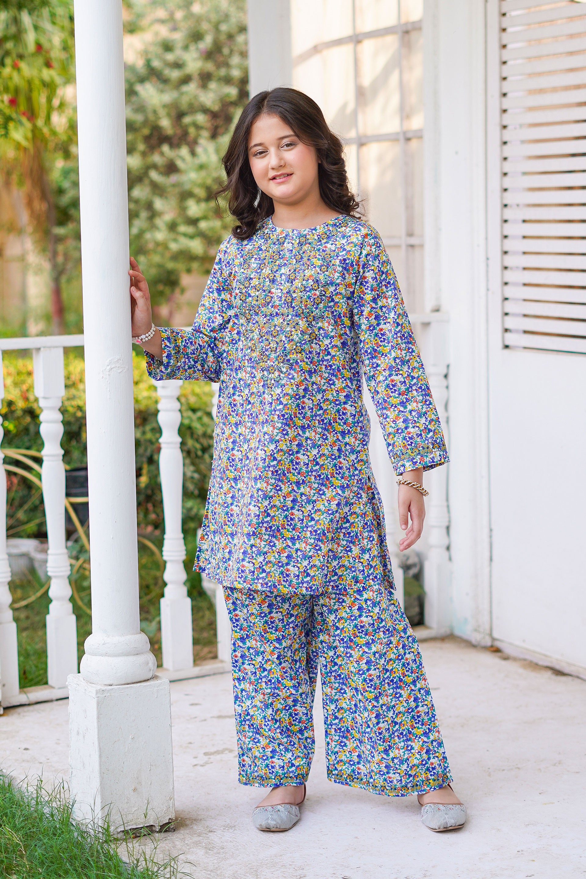 Meadow Blossom Charm – Imported Printed China Lawn 2Pc – Floral Blue (RTW)