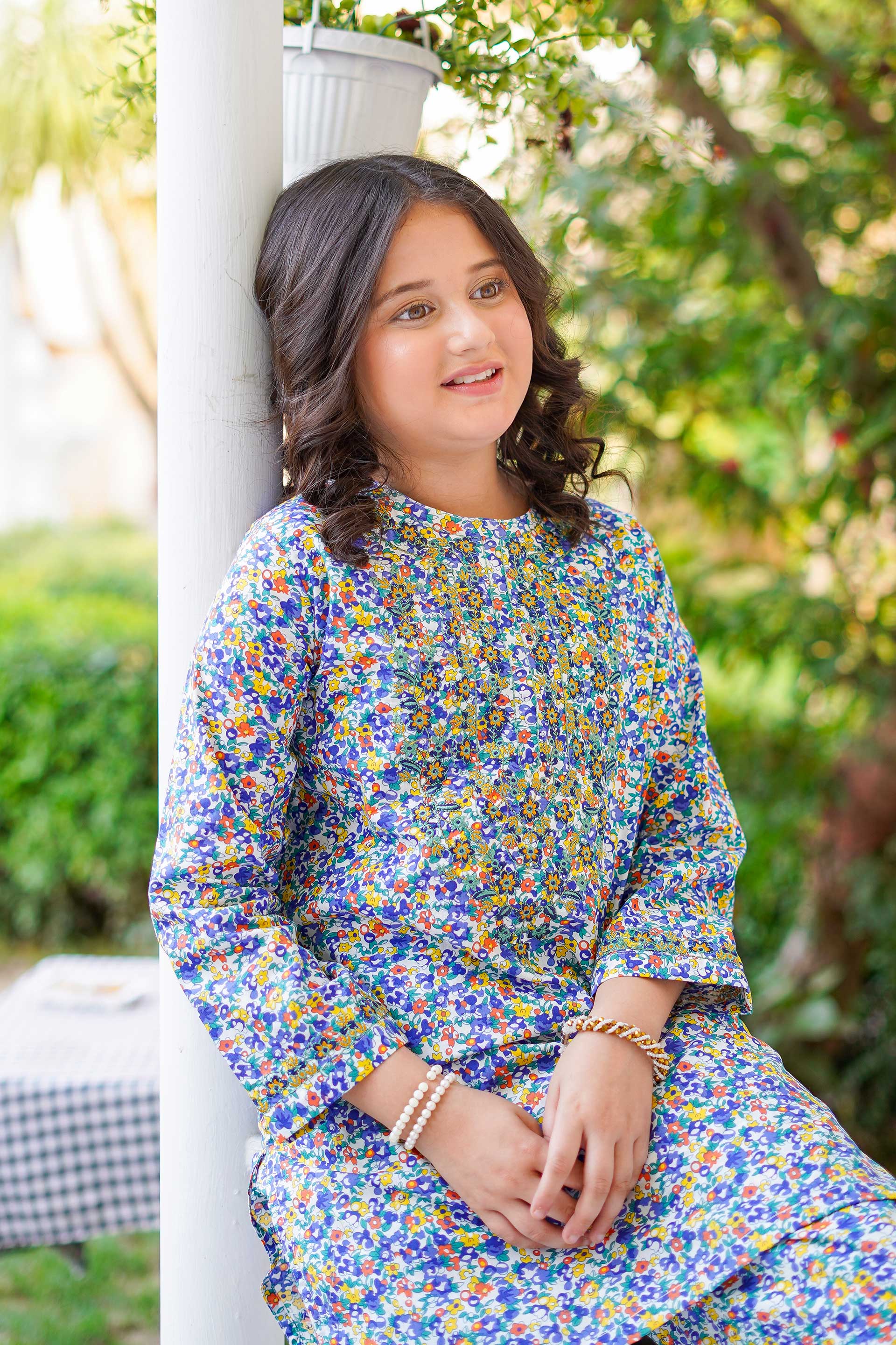 Meadow Blossom Charm – Imported Printed China Lawn 2Pc – Floral Blue (RTW)
