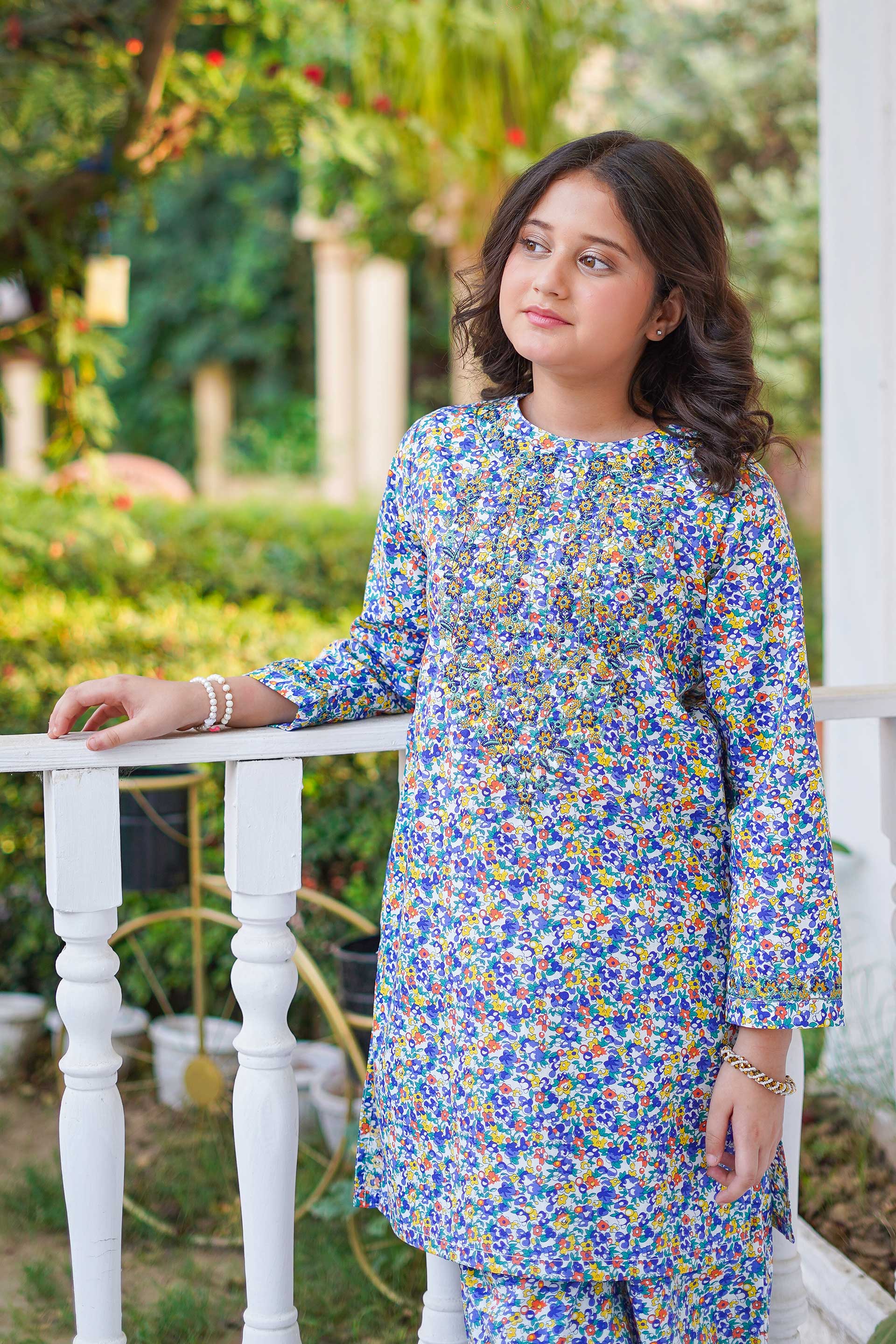 Meadow Blossom Charm – Imported Printed China Lawn 2Pc – Floral Blue (RTW)