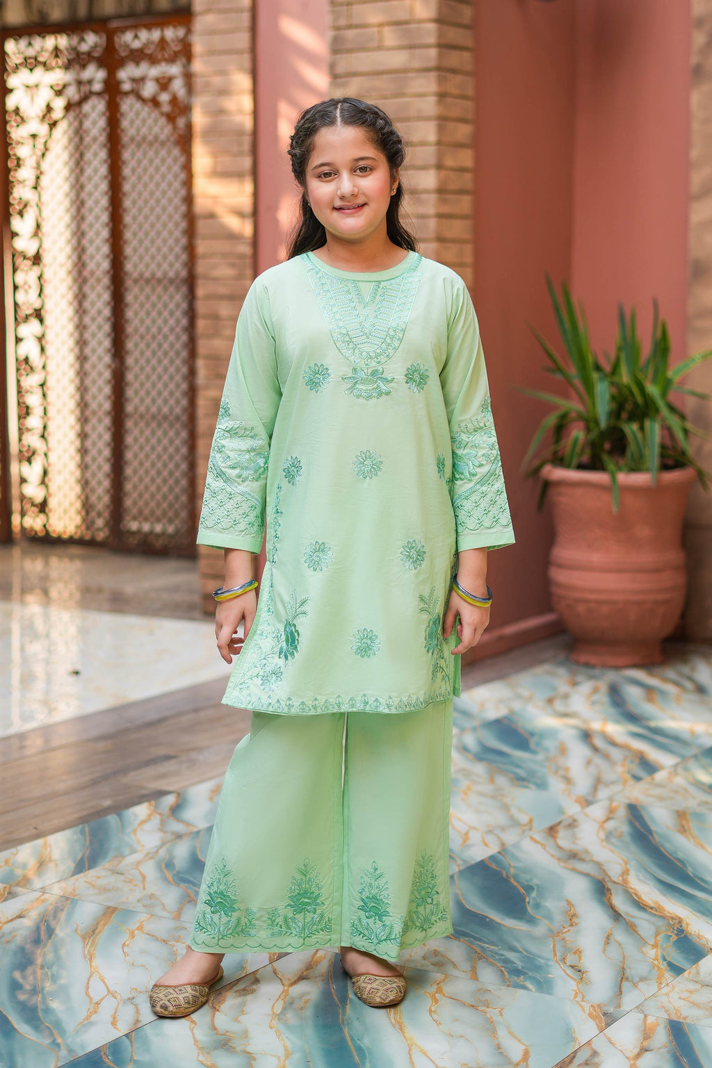 Mint Blossom Premium Cotton Embroidered 2Pc – Mint (RTW)