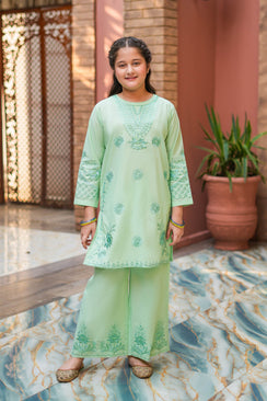 Mint Blossom Premium Cotton Embroidered 2Pc – Mint (RTW)