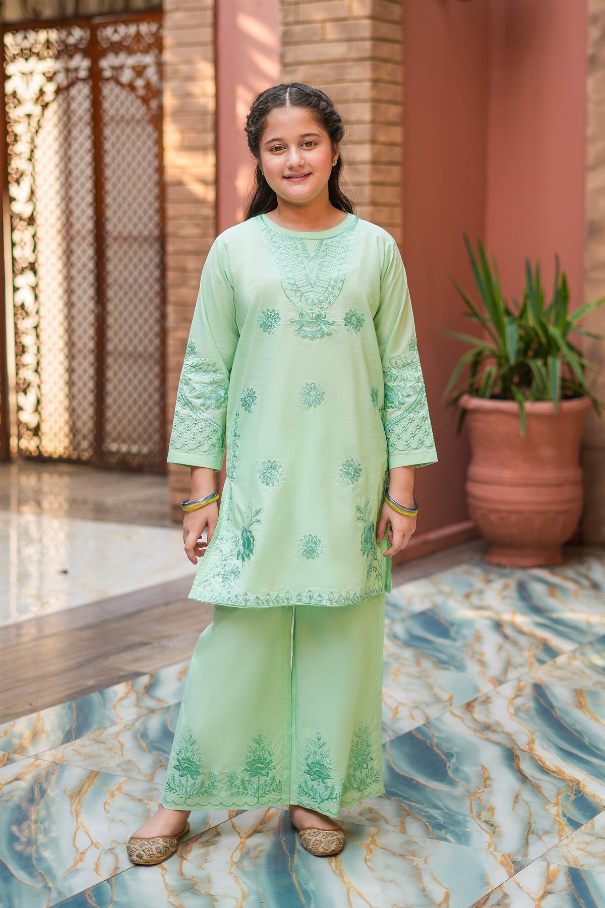 Mint Blossom Premium Cotton Embroidered 2Pc – Mint (RTW)
