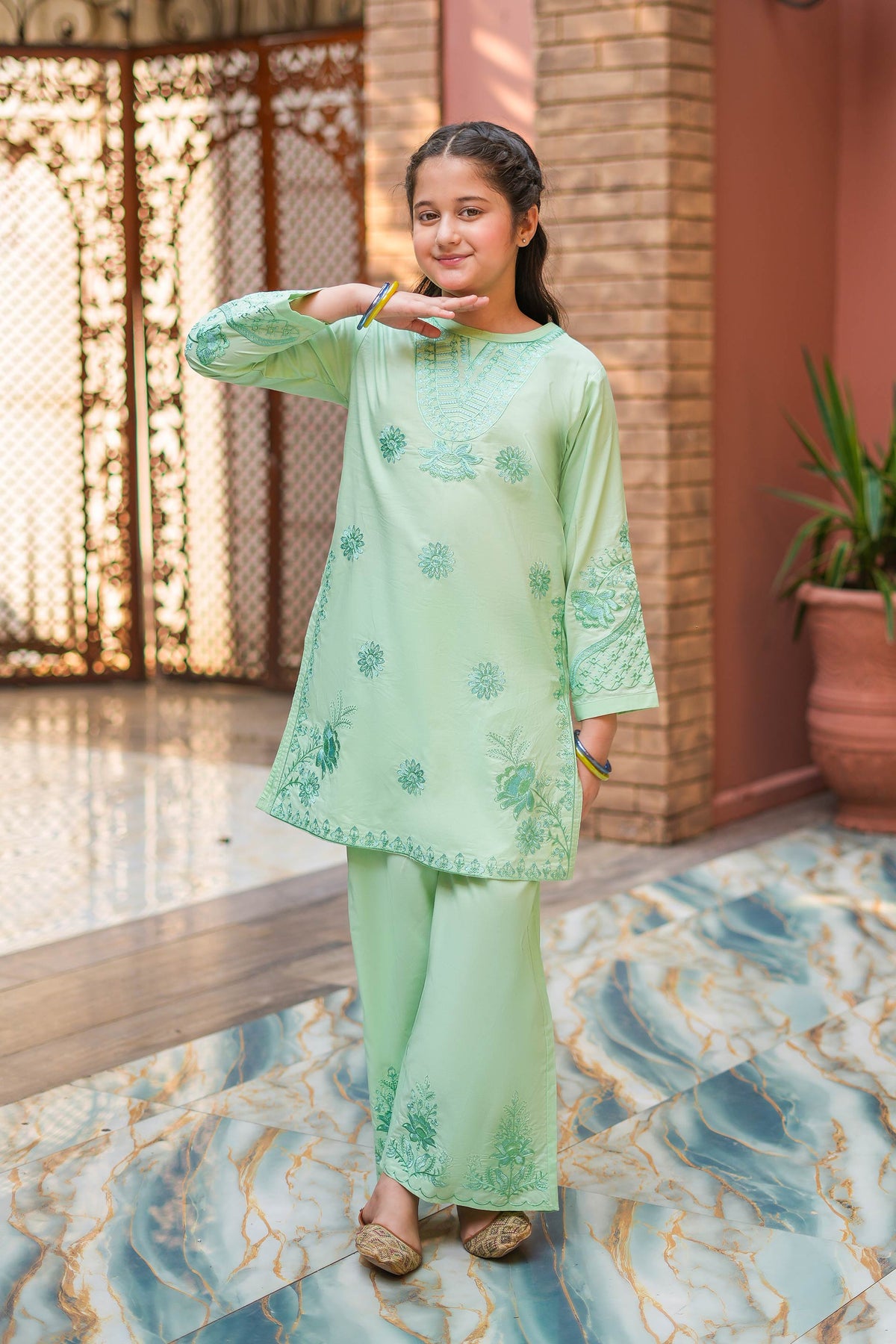 Mint Blossom Premium Cotton Embroidered 2Pc – Mint (RTW)