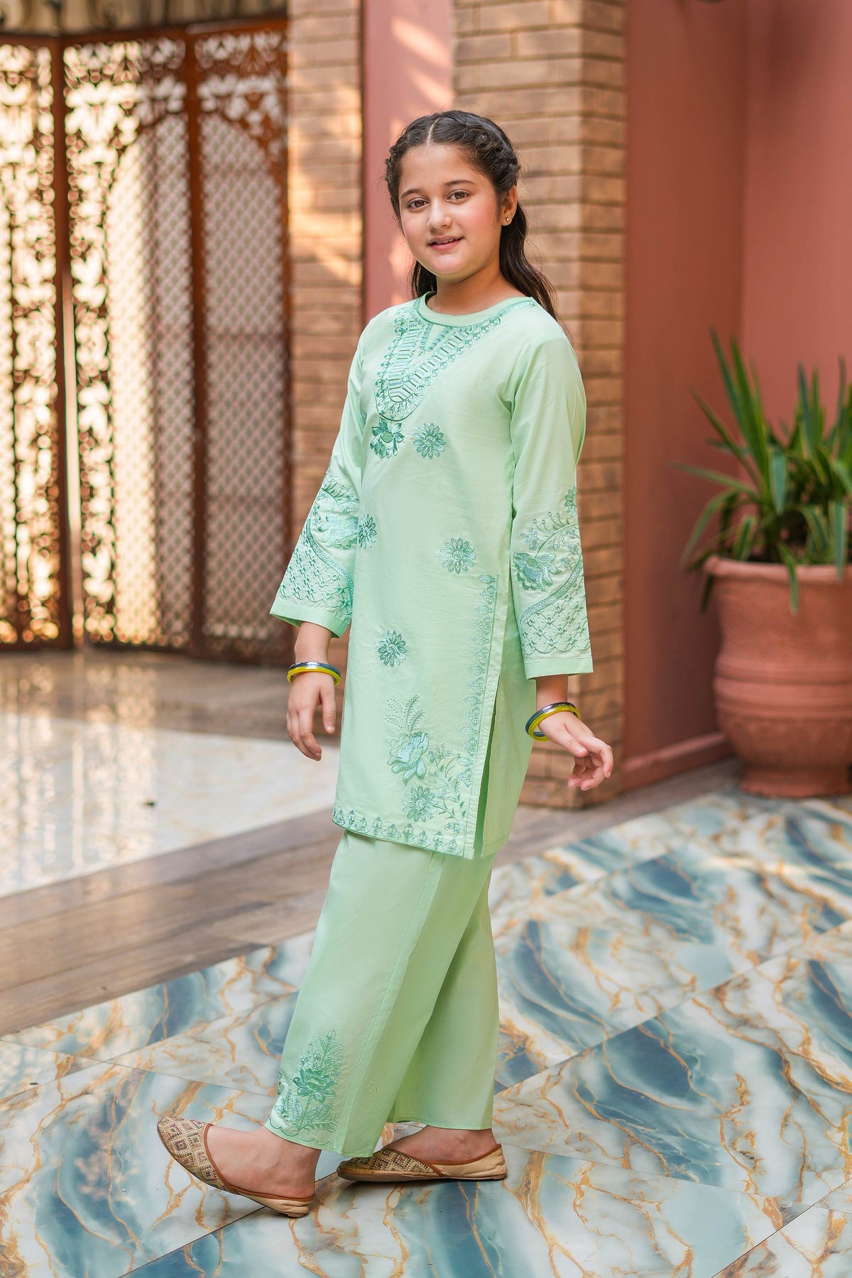 Mint Blossom Premium Cotton Embroidered 2Pc – Mint (RTW)