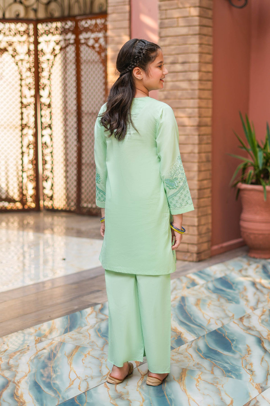 Mint Blossom Premium Cotton Embroidered 2Pc – Mint (RTW)