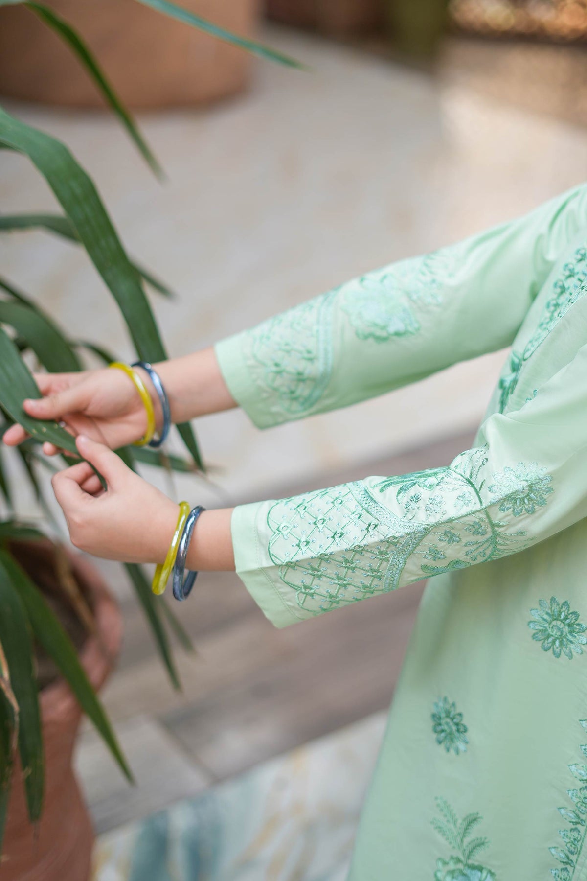 Mint Blossom Premium Cotton Embroidered 2Pc – Mint (RTW)