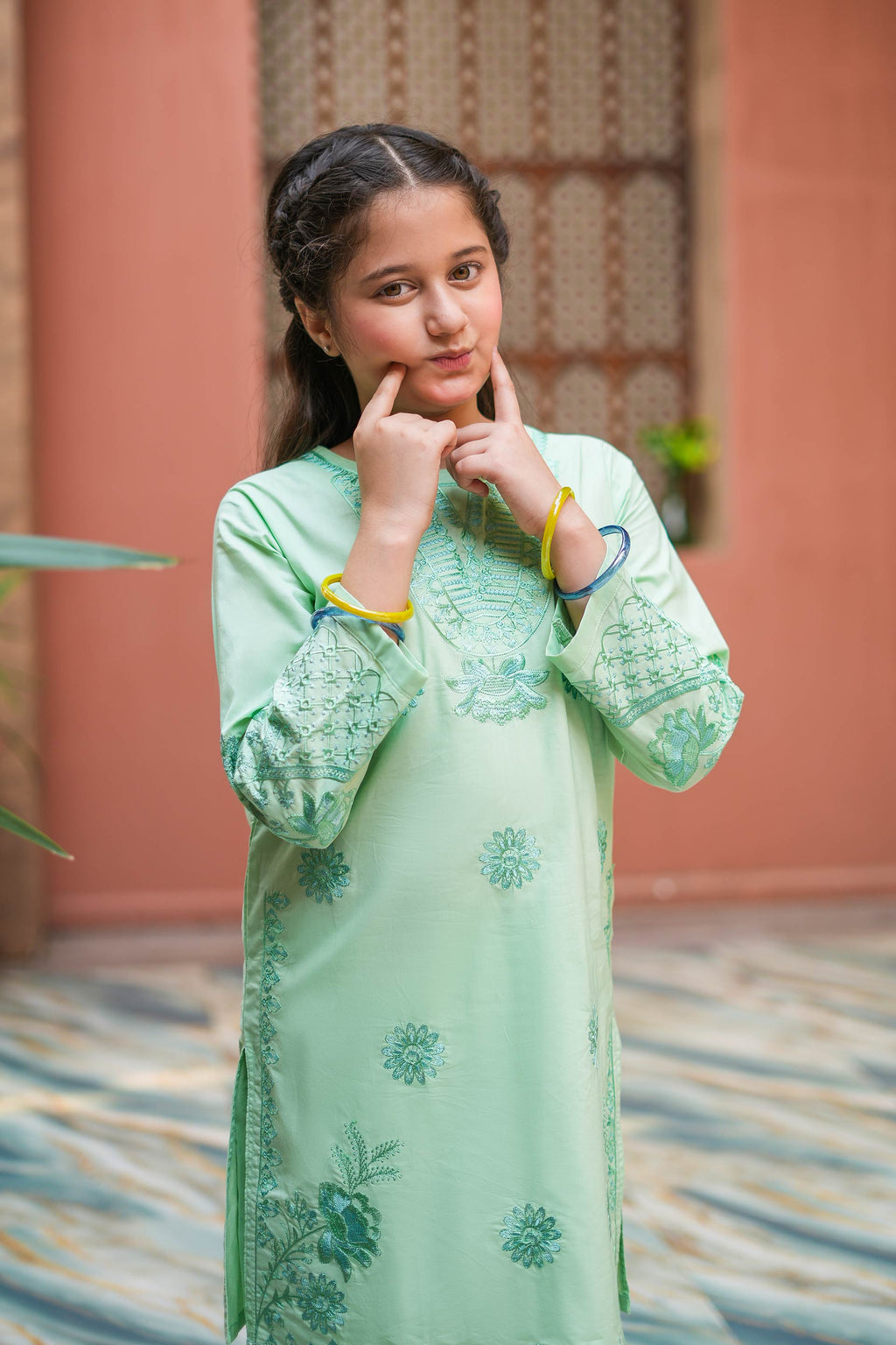 Mint Blossom Premium Cotton Embroidered 2Pc – Mint (RTW)