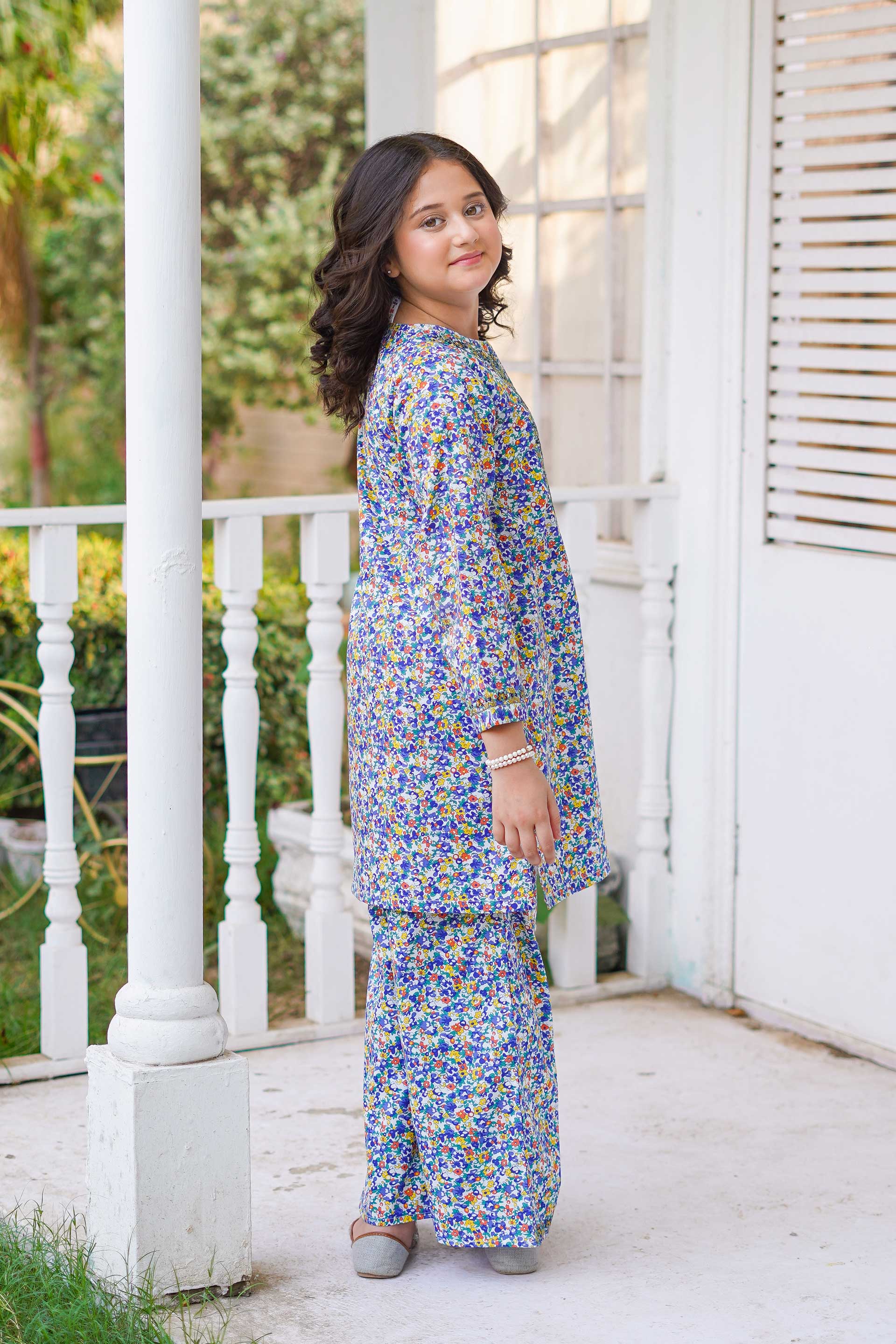 Meadow Blossom Charm – Imported Printed China Lawn 2Pc – Floral Blue (RTW)