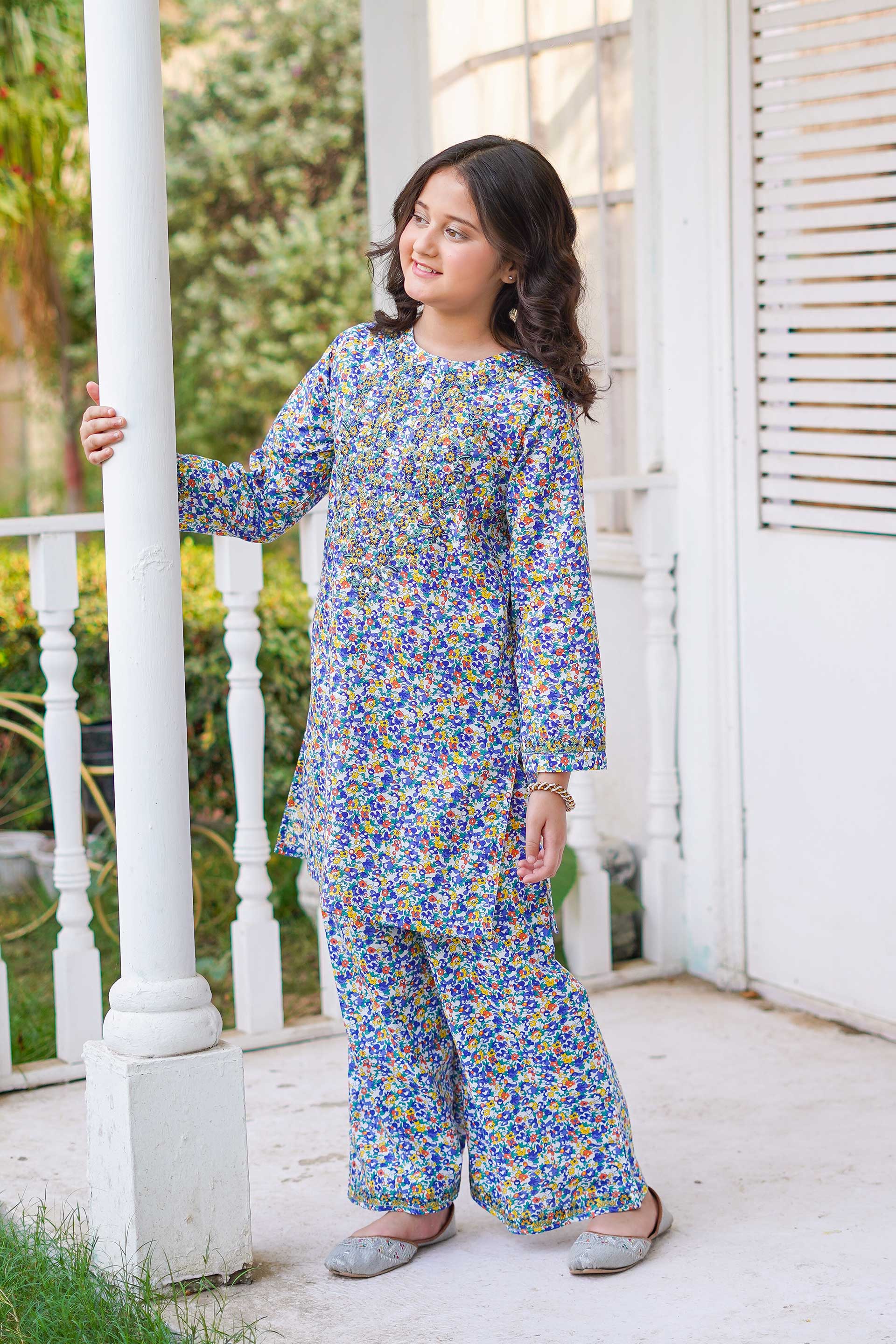 Meadow Blossom Charm – Imported Printed China Lawn 2Pc – Floral Blue (RTW)