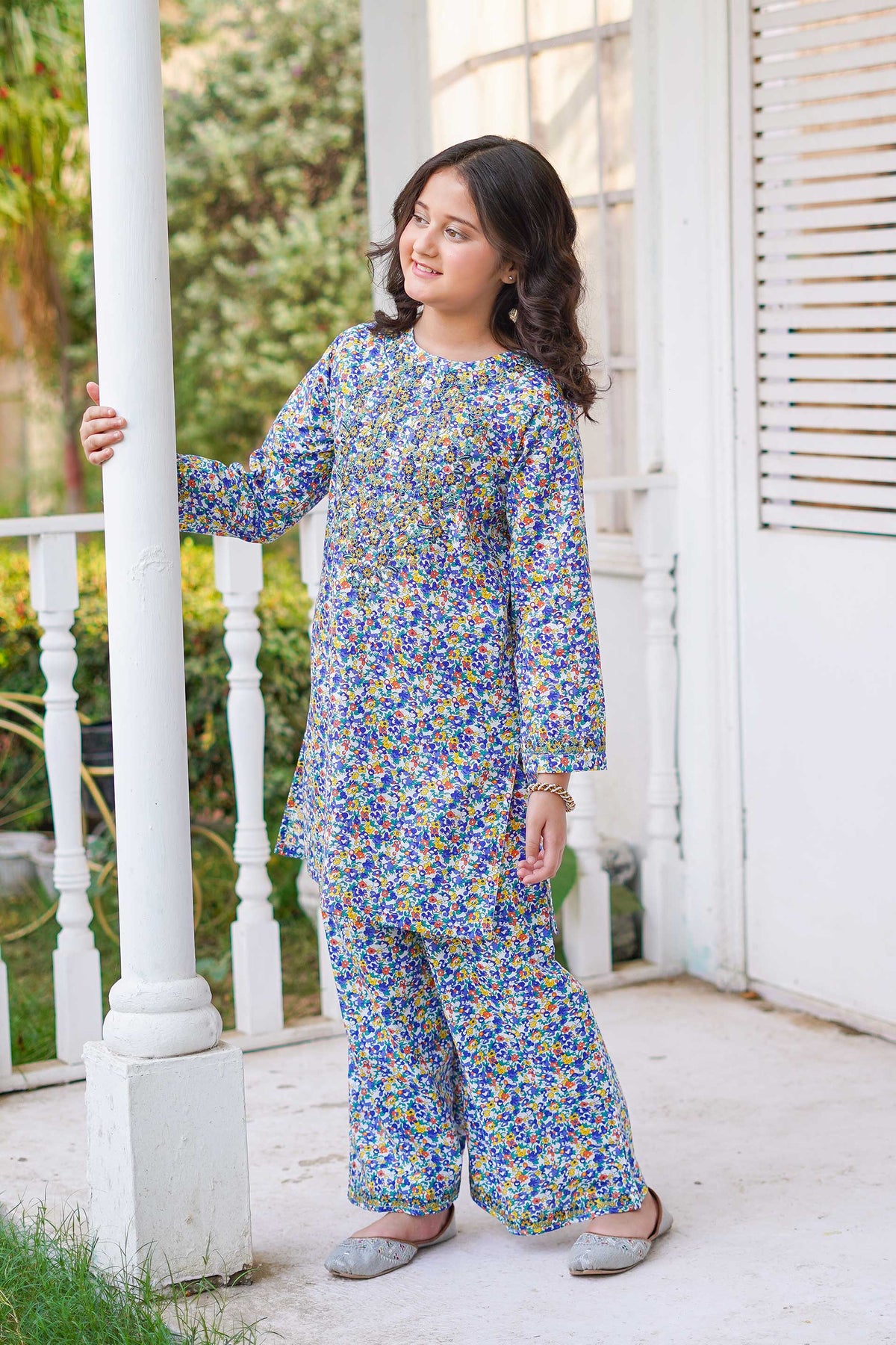 Meadow Blossom Charm – Imported Printed China Lawn 2Pc – Floral Blue (RTW)