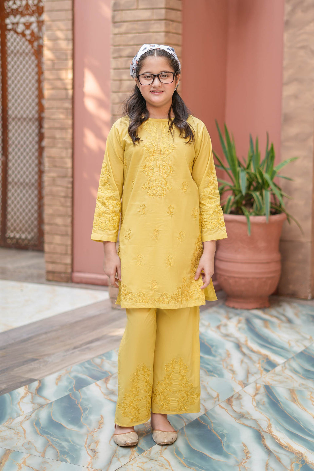 Sunlit Bloom Cotton Embroidered 2Pc – Mustard (RTW)