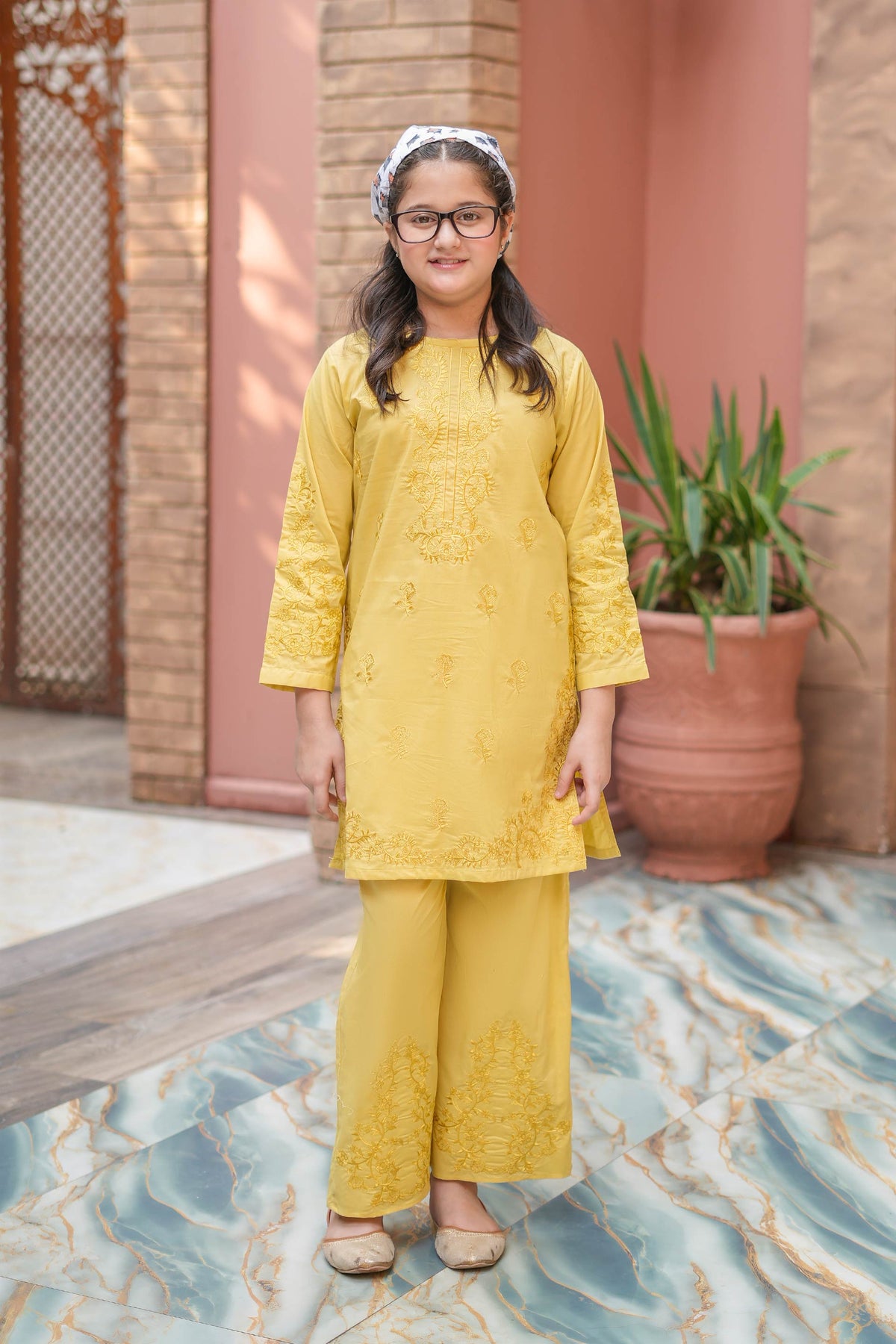 Sunlit Bloom Cotton Embroidered 2Pc – Mustard (RTW)