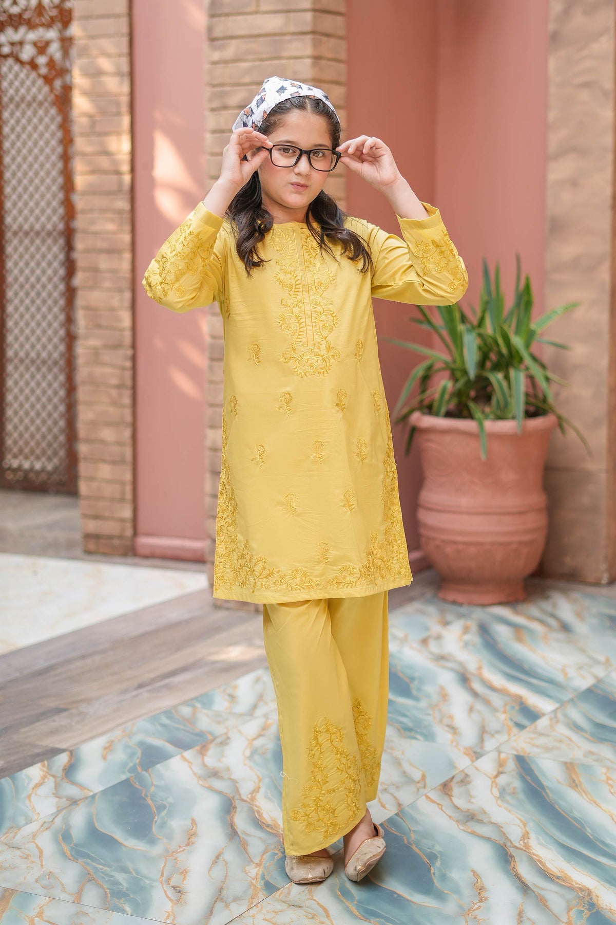 Sunlit Bloom Cotton Embroidered 2Pc – Mustard (RTW)