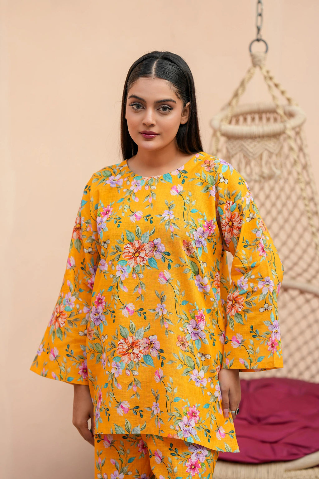 Premium Yellow Floral Printed Two-Piece Suit