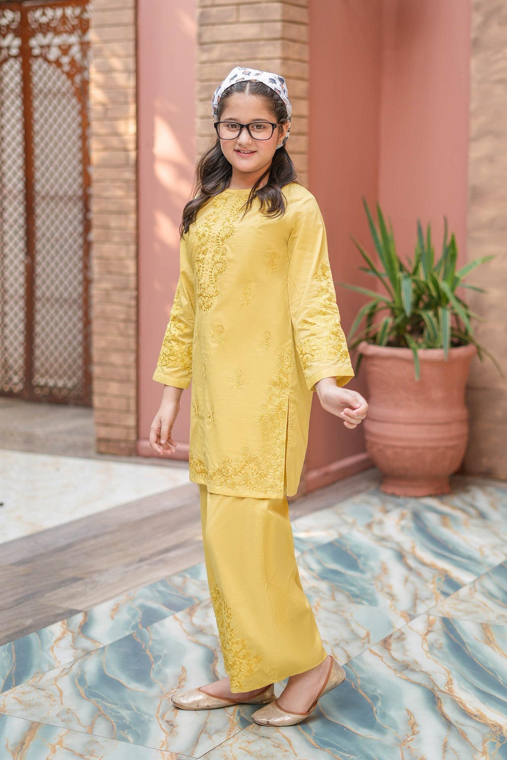 Sunlit Bloom Cotton Embroidered 2Pc – Mustard (RTW)