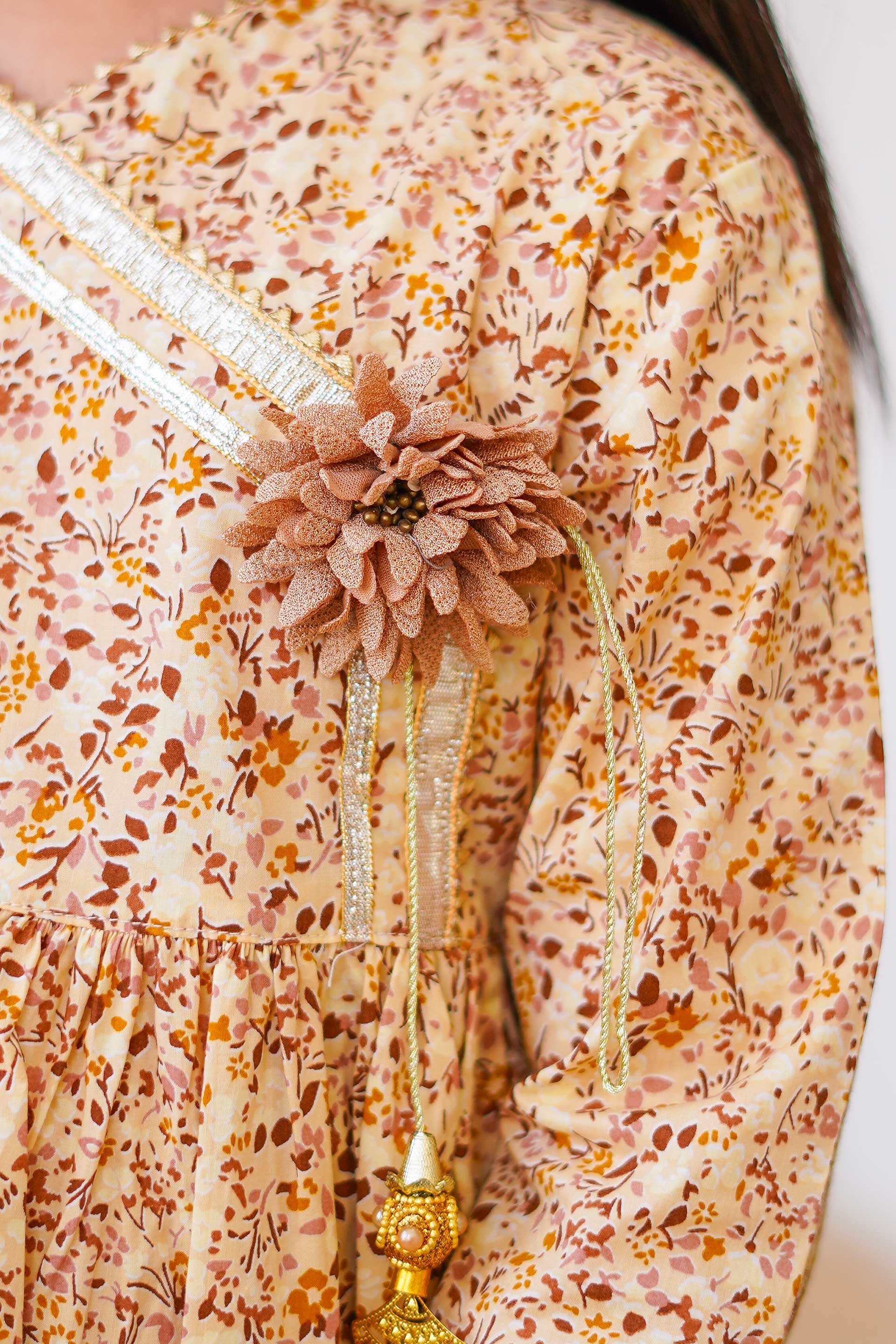 Golden Meadow Grace – Imported Printed China Lawn 2Pc – Honey Beige (RTW)